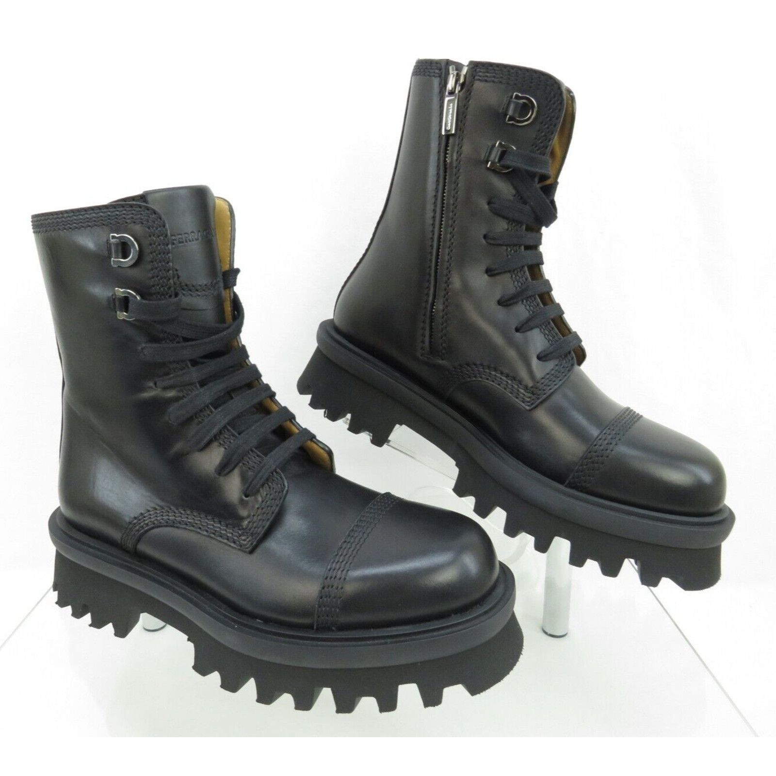 Salvatore Ferragamo FERRAGAMO FARAWAY BLACK LEATHER LOGO LACE ZIP BOOTS 10 M Size US 11 / EU 44 - 8 Thumbnail