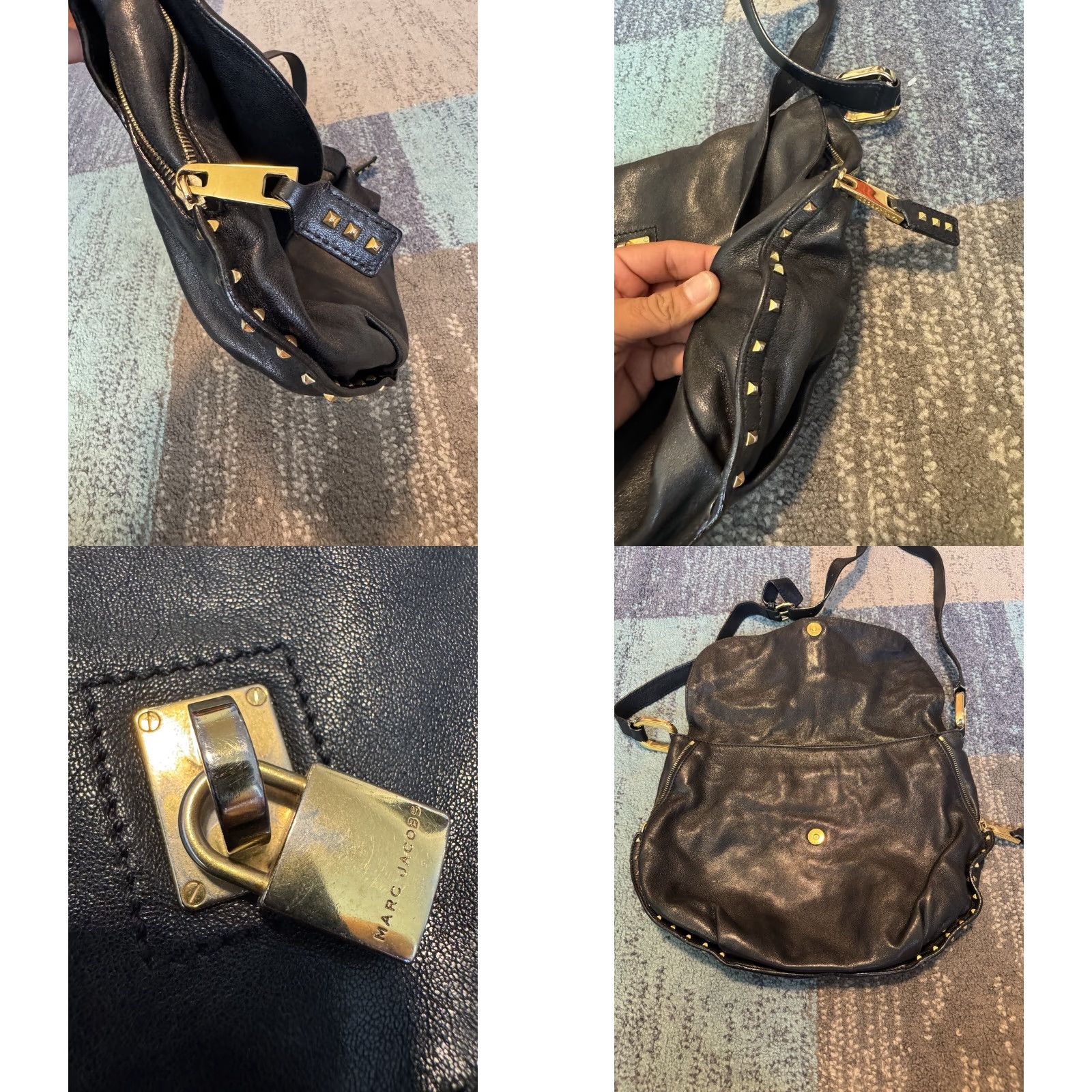 Marc Jacobs VINTAGE MARC JACOBS Shoulder Bag Studded Leather Made In Italy Black Women Adult Regular Leather Brown Accent Zipped Magnetic Closure Size ONE SIZE - 8 Thumbnail