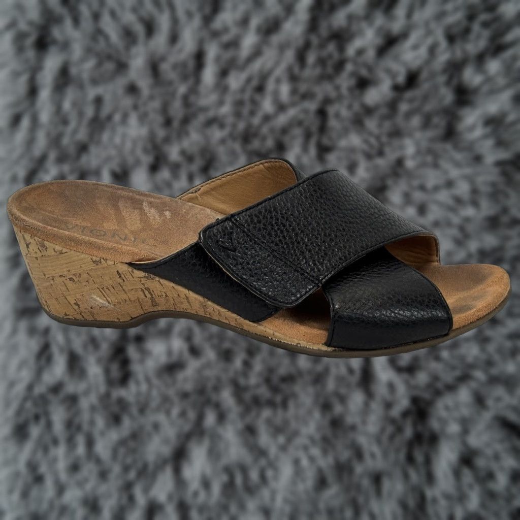 Vionic Vionic Sandal Women Size 7 M Black Leather Cork Wedge Slide Size US 7 / IT 37 - 1 Thumbnail