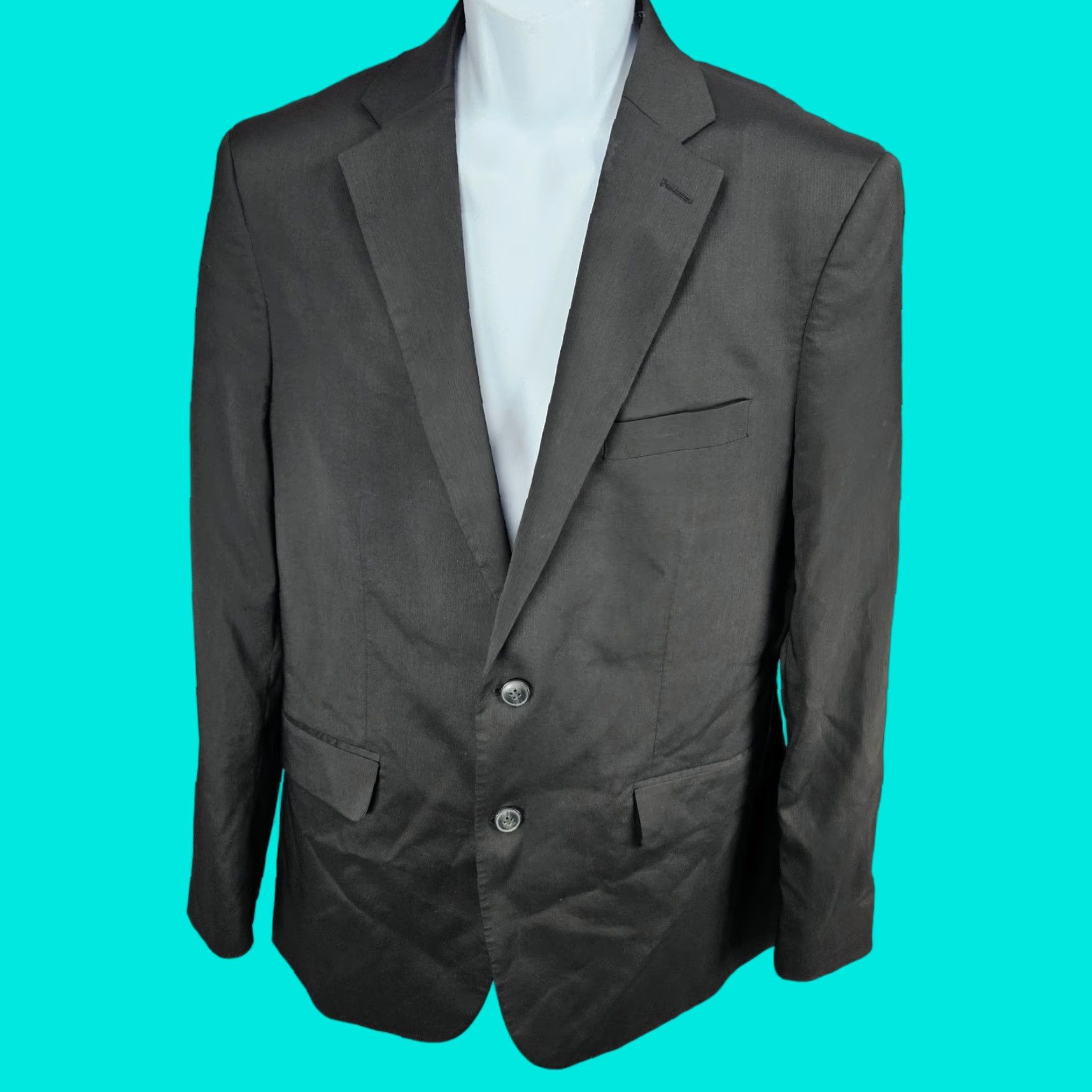 VINTAGE Haggar Black Slim Fit Travel Performance 2 Button Vented Blazer Sport Coat 42R