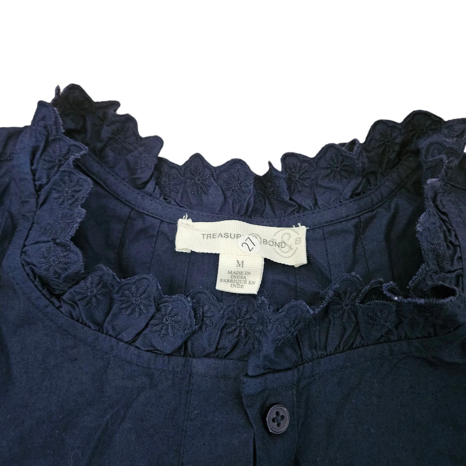 Designer Teasasure Bond Navy Blue Ruffled Blousee Size M Size M / US 6-8 / IT 42-44 - 5 Thumbnail