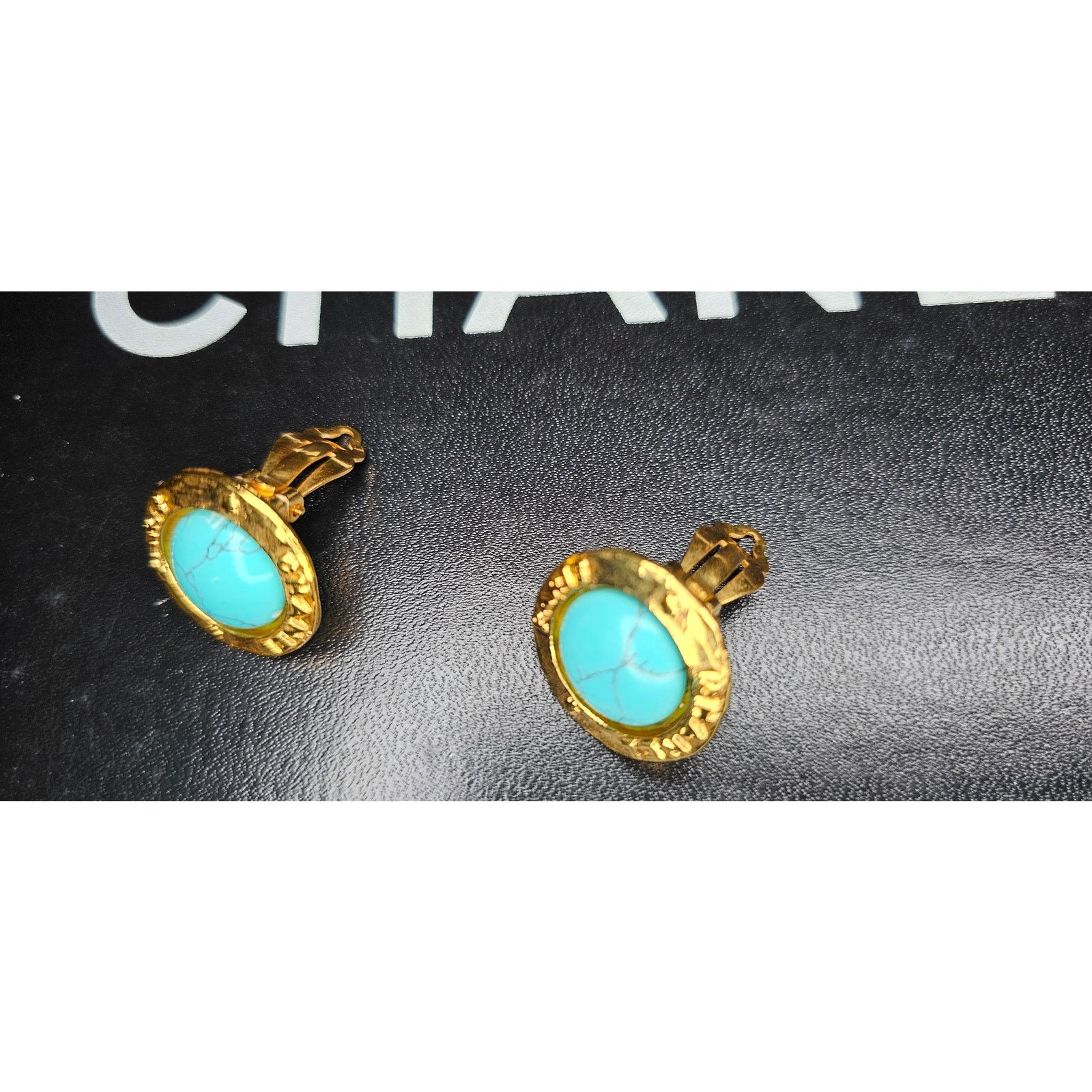 Chanel Chanel Collection 28 Turquoise Stone Gold Clip-On Earrings Size ONE SIZE - 5 Thumbnail