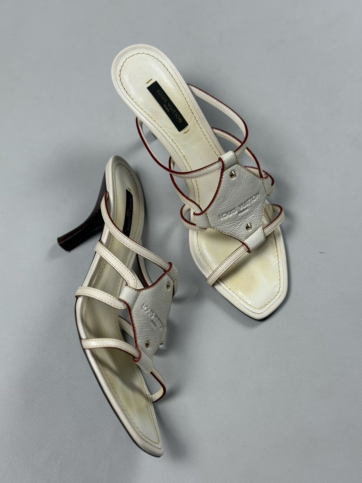 Louis Vuitton Louis Vuitton Cream Leather VTG Ankle Strap Heels Sandals Size US 8 / IT 38 - 21 Thumbnail