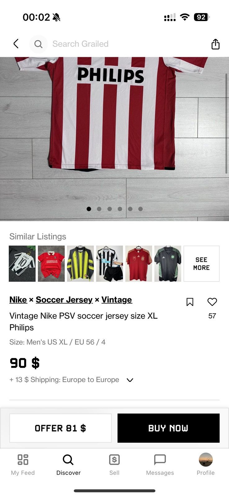 Nike × Vintage Vintage Nike PSV soccer jersey size XL Philips Size US XL / EU 56 / 4 - 7 Thumbnail
