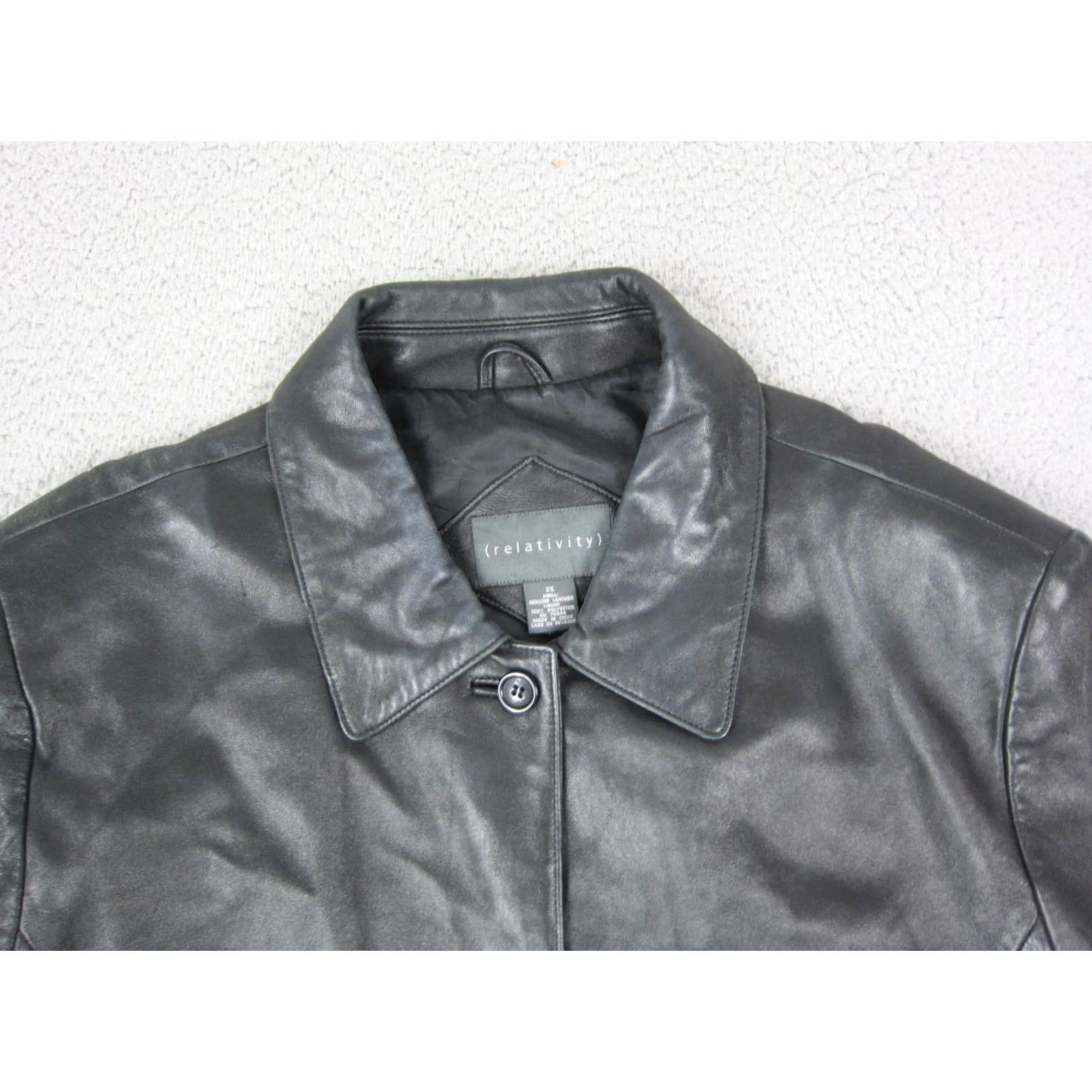 Vintage Relativity Jacket Womens 2X Black Leather Full Zip Biker Motorcycle Hoodie Lined Pattern Solid casual Workwear 80s 90s Mens Girls Size XXL / US 16-18 / IT 52-54 - 2 Thumbnail