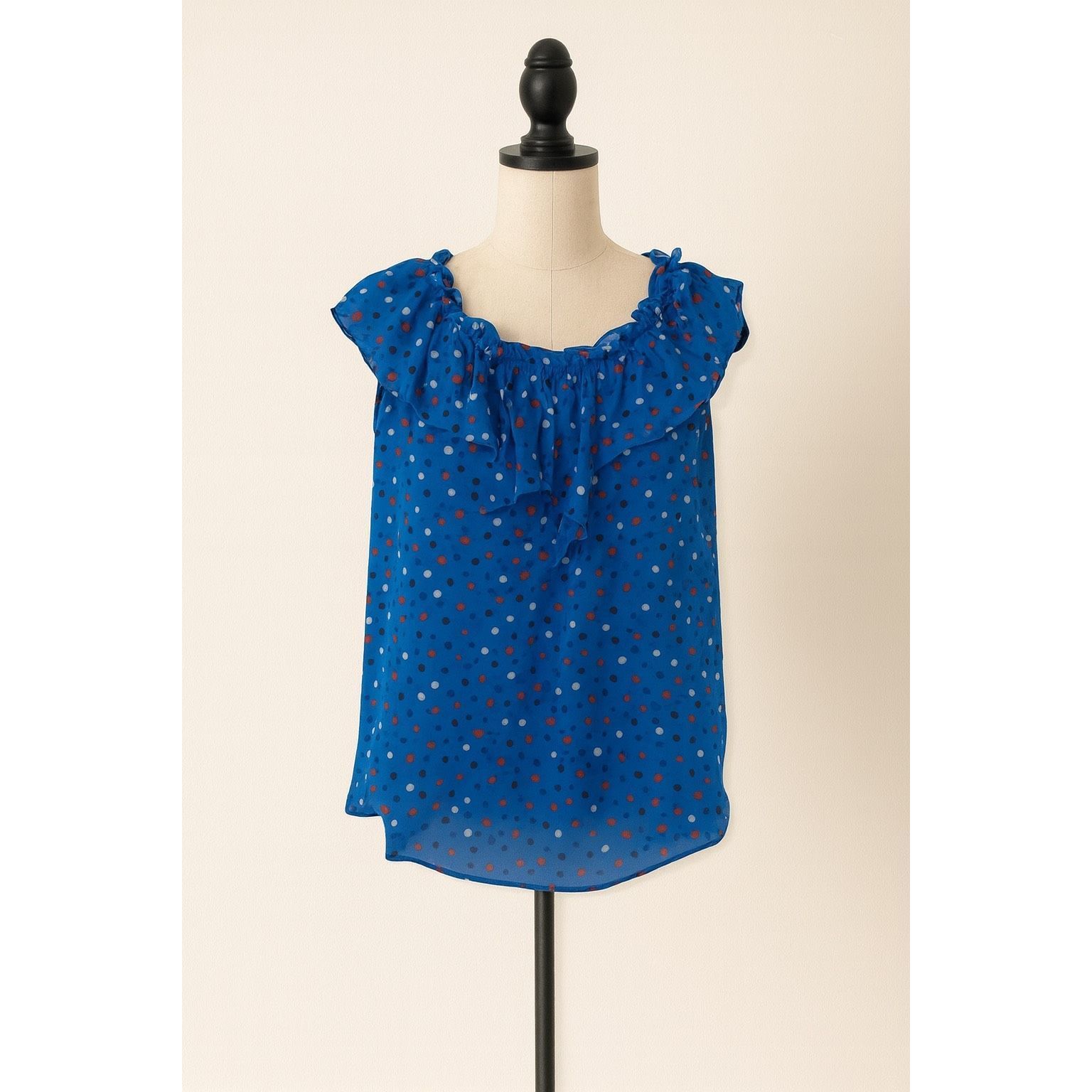 Isaac Mizrahi Isaac Mizrahi IMNYC Blue Dot Ruffle Sleeveless Blouse – Size Size M / US 6-8 / IT 42-44 - 1 Thumbnail