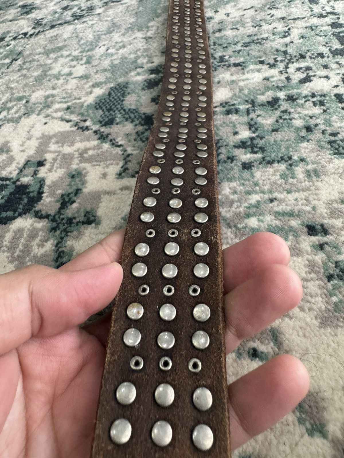 Japanese Brand GARRISON STUDDED LEATHER BELT Size 36 - 5 Thumbnail