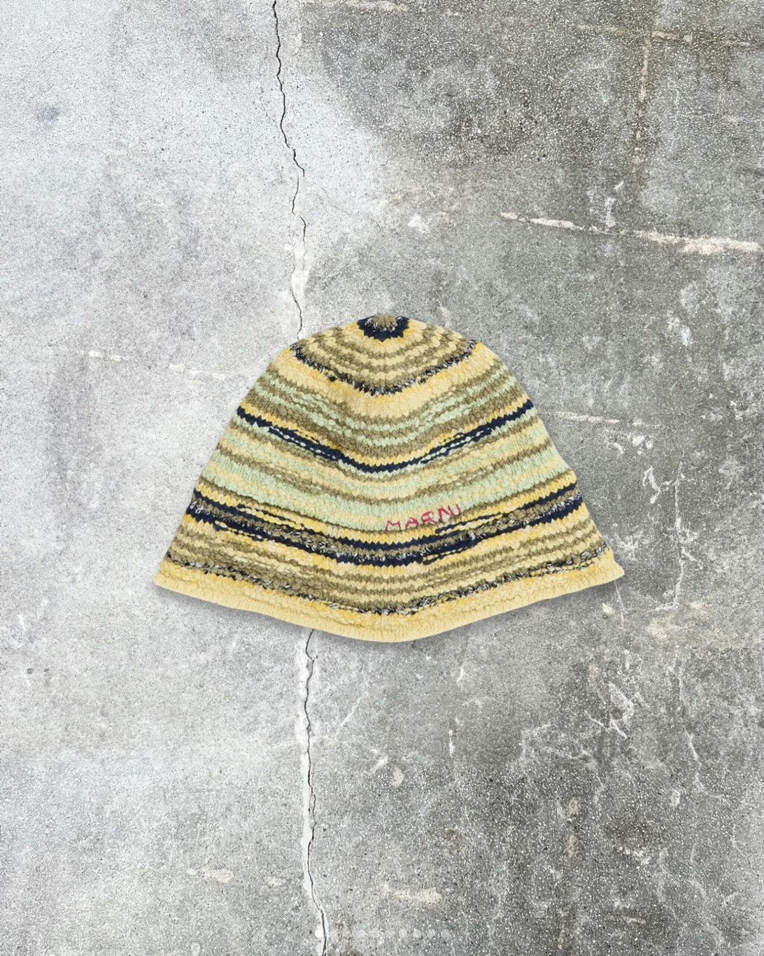 image of Marni Yellow & Navy Embroidered Bucket Hat, Men's