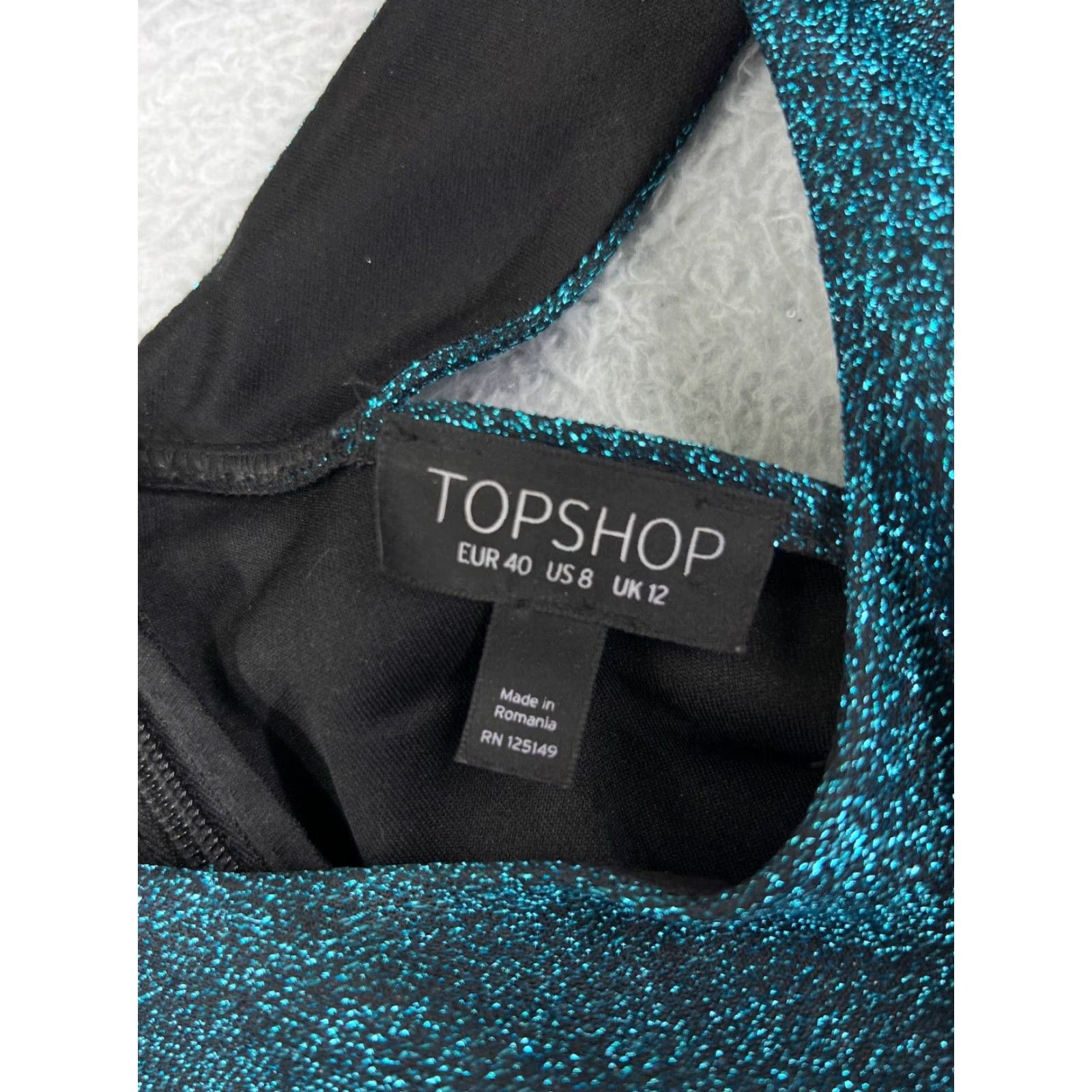 Topshop TopShop Dress Black Blue Metalic Sparkle Polyester Stretch Mini Length Womens 8 Size M / US 6-8 / IT 42-44 - 3 Thumbnail