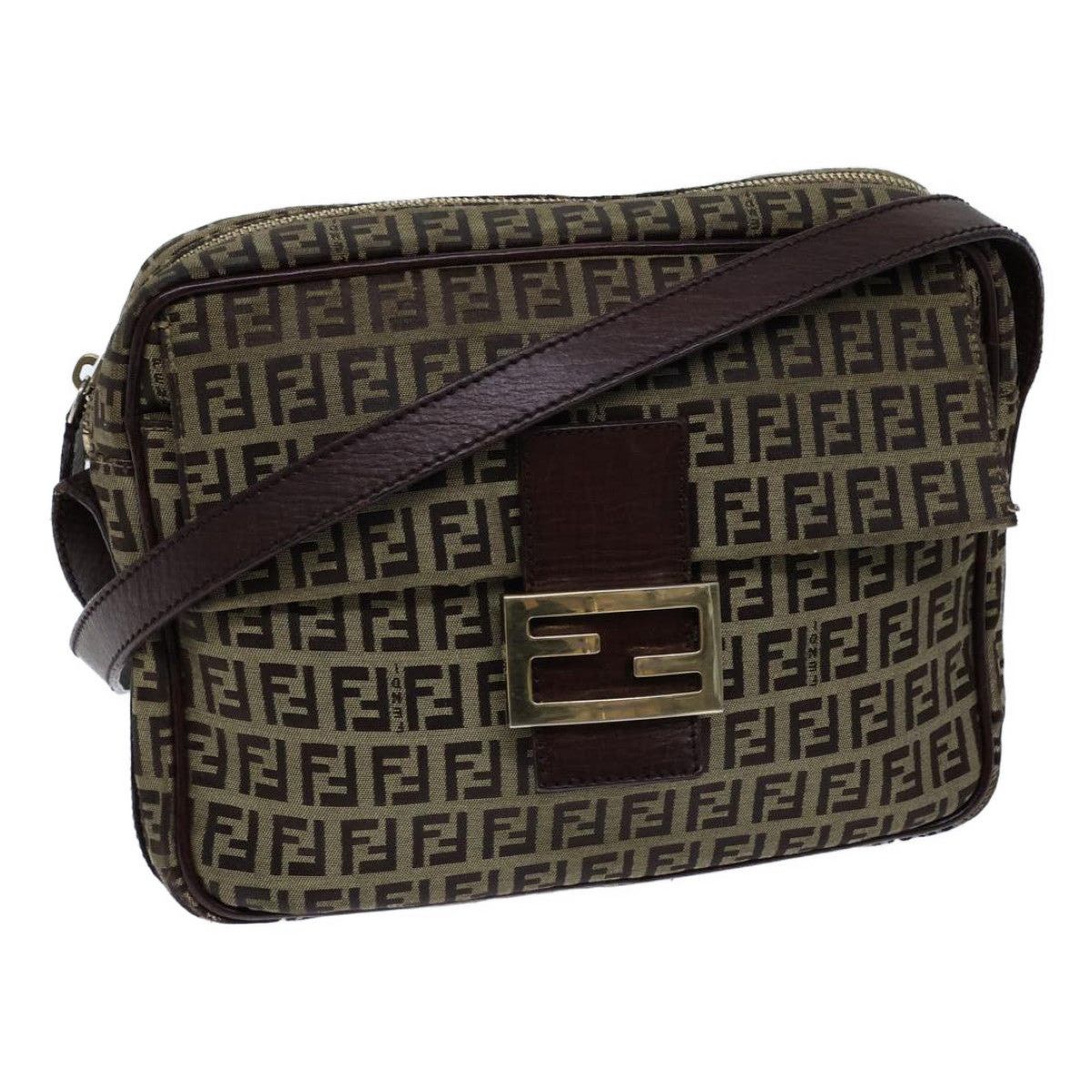 Fendi Zucchino Canvas Shoulder Bag Beige, Women's