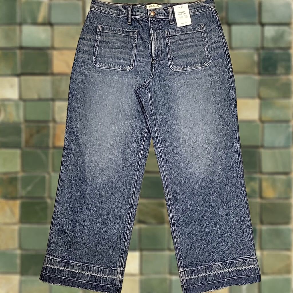 Madewell Madewell Jeans Women Size 33 Blue Emmett Wide-Leg Raw Hem Boho Casual Size 24" / US 00 / IT 34 - 1 Thumbnail
