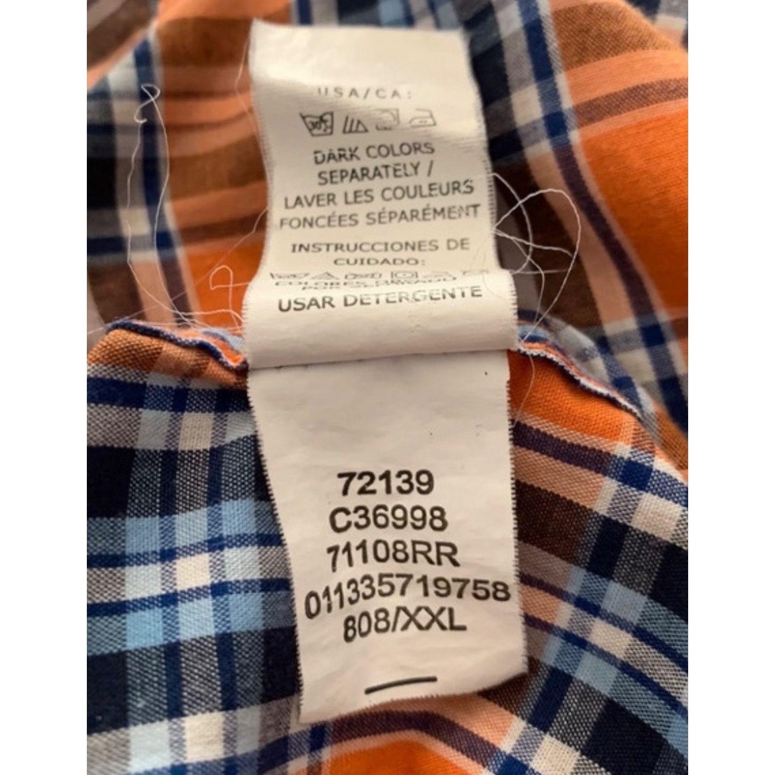 Chaps Chaps XXL Orange Navy Plaid Button-Down Shirt Short Sleeve Size US XXL / EU 58 / 5 - 9 Thumbnail