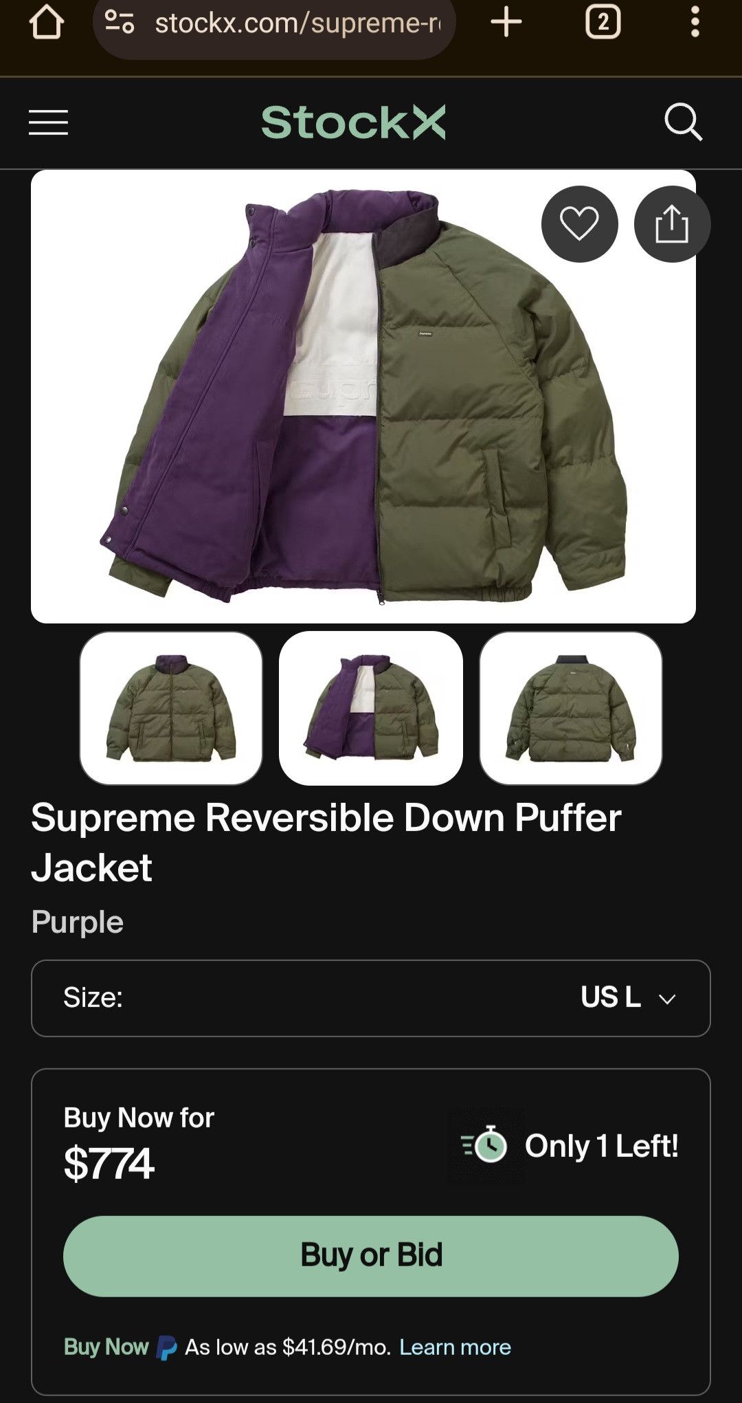 Supreme Supreme Reversible Puffer Down Jacket Size US L / EU 52-54 / 3 - 1 Thumbnail