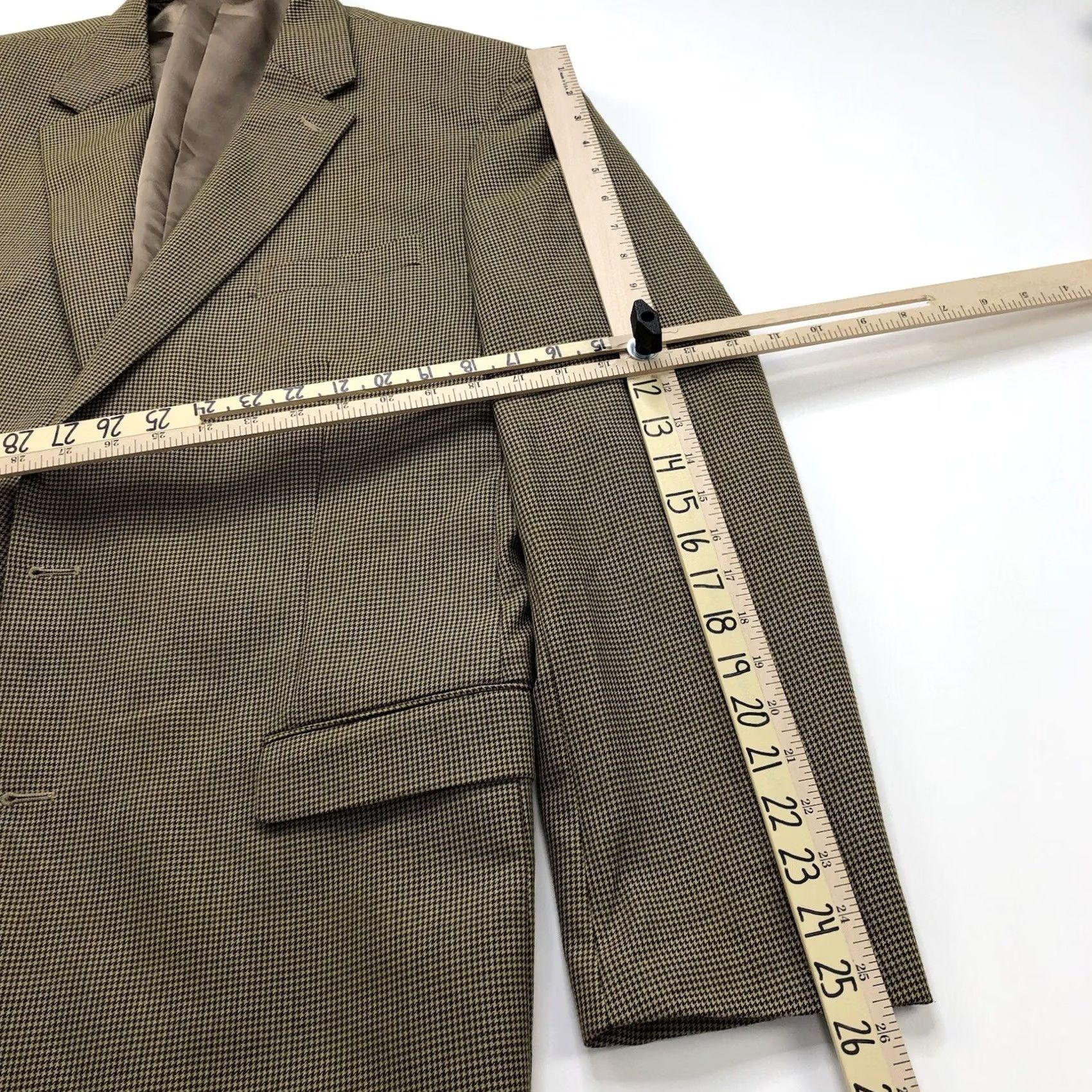 Chaps Chaps Houndstooth Blazer 44 L Men’s 100% Wool Blend Button Sport Coat Jacket Tan Brown Size 48R - 6 Thumbnail