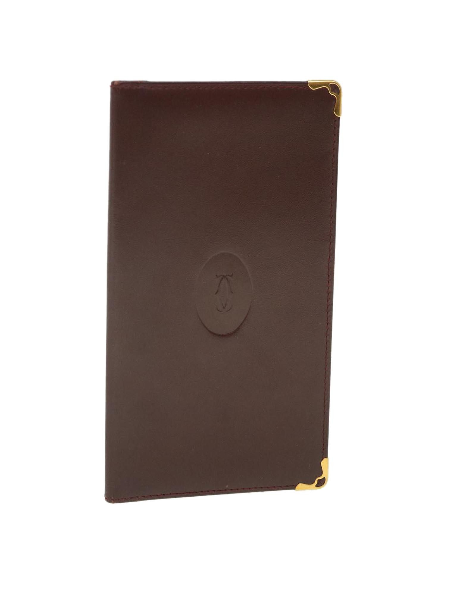 image of Cartier Luxurious Wine Red Leather Card Case in Burgundy, Women's