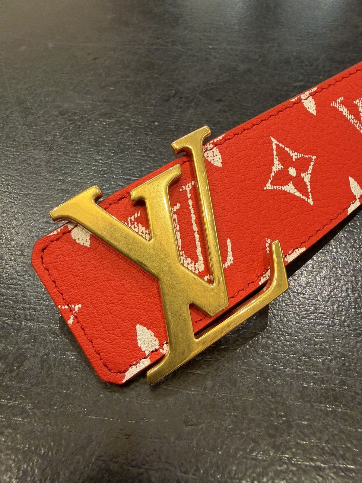 Louis Vuitton Louis Vuitton Monogram Belt - Gold/Red Size 40 - 1 Thumbnail