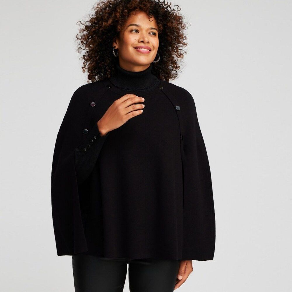 Chicos New Chico's Black Knit Sweater Cape Size XXS/XS Size XS / US 0-2 / IT 36-38 - 1 Thumbnail