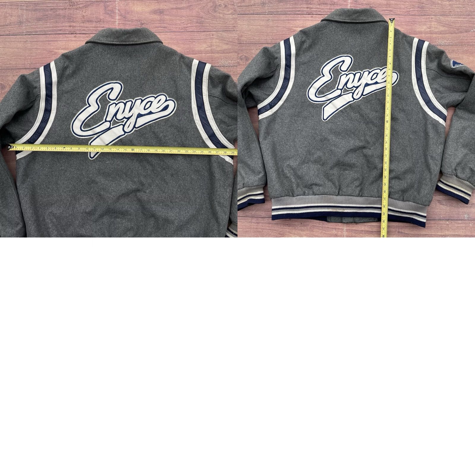 Enyce VINTAGE Y2K Enyce Gray Wool Varsity Jacket Mens 2XL Leather Hits Letterman Parka, 90s Hip Hop Style Varsity Jacket Mens Size US XXL / EU 58 / 5 - 10 Thumbnail