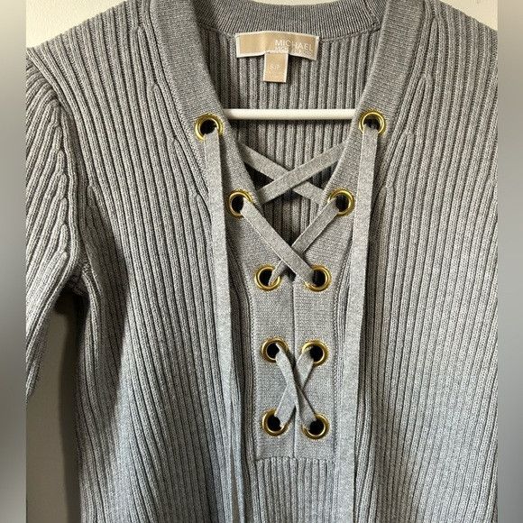 Michael Kors Michael Kors Lace Up Grey 3/4 Sleeve Ribbed Sweater Size S / US 4 / IT 40 - 2 Thumbnail