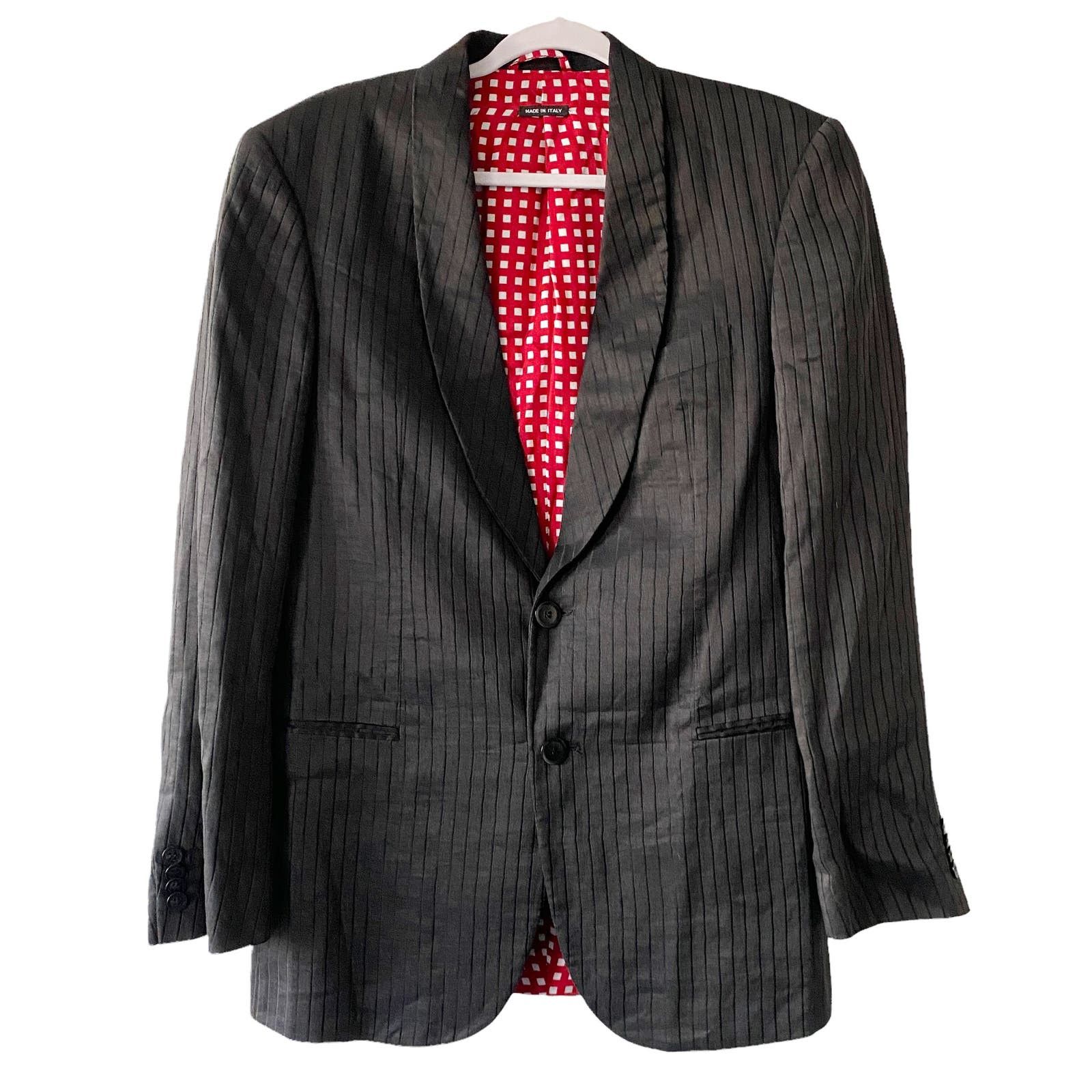 image of Vintage Giorgio Armani Stripe Shawl Lapel Sport Coat Blazer in Black, Men's (Size Medium)