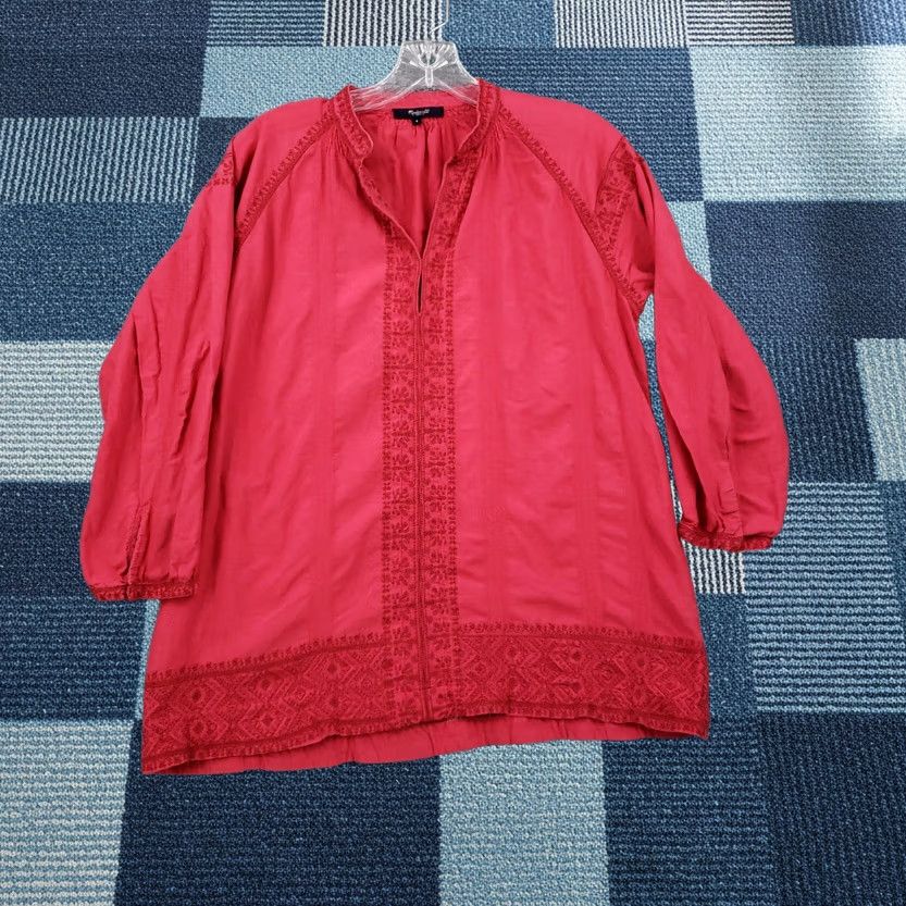 Madewell Madewell Red Embroidered Camelia Tassel Tunic 3/4 Sleeve Shirt Womens S Small Size S / US 4 / IT 40 - 1 Thumbnail