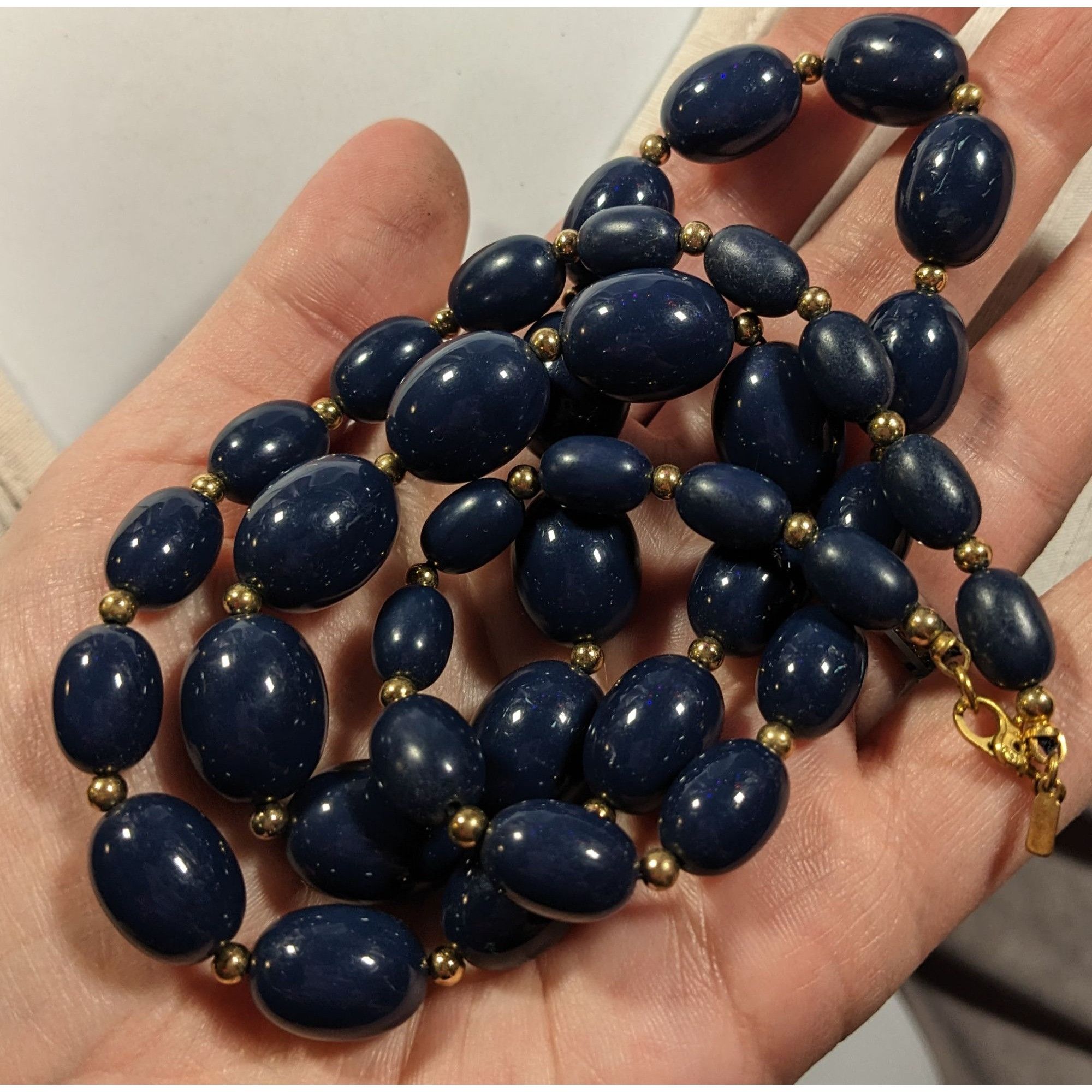 Monet Vintage Monet Dark Blue And Gold Tone Beaded Necklace Size ONE SIZE - 4 Thumbnail