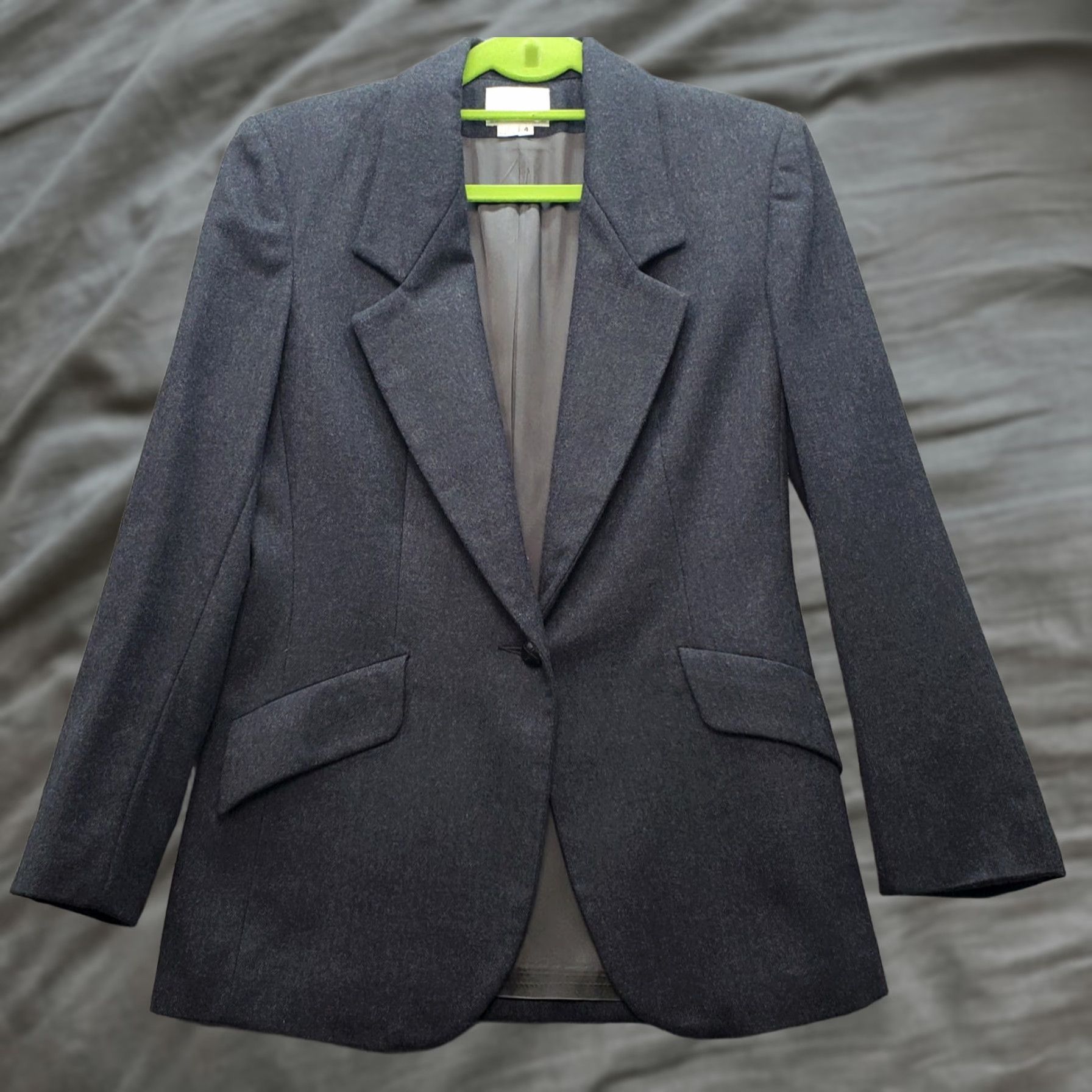 Vintage Emily Blazer Jacket Womens 4 Gray Lined Flap Pockets Notch Lapel Single-Breasted Jacket Size S / US 4 / IT 40 - 1 Thumbnail
