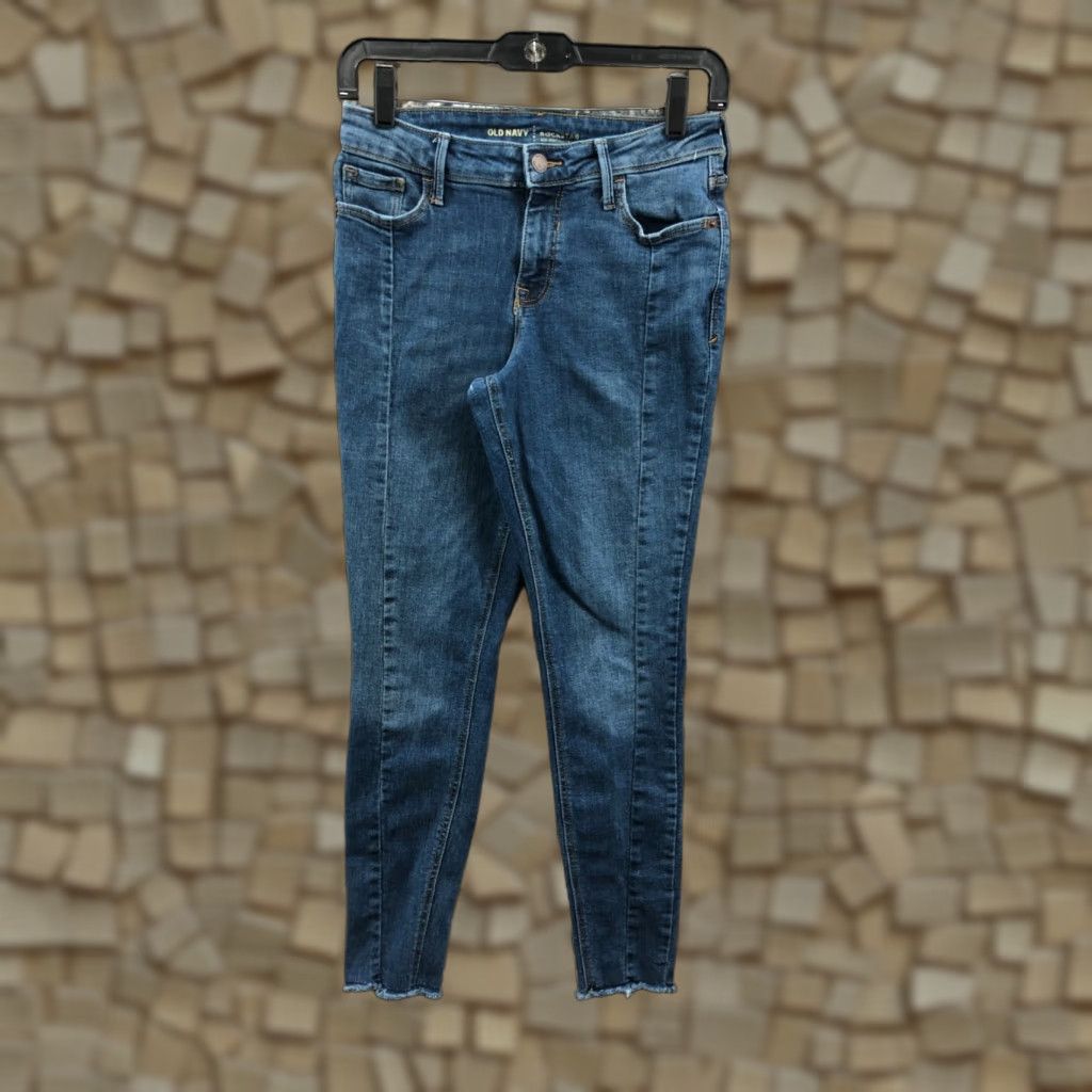 Old Navy Old Navy Rockstar Skinny Jeans Size 4 Womens Medium Wash Blue Raw Hem Jeans Regular 27in Inseam 5-Pocket Denim Cotton Zip Button Logo Size 27" / US 4 / IT 40 - 1 Thumbnail
