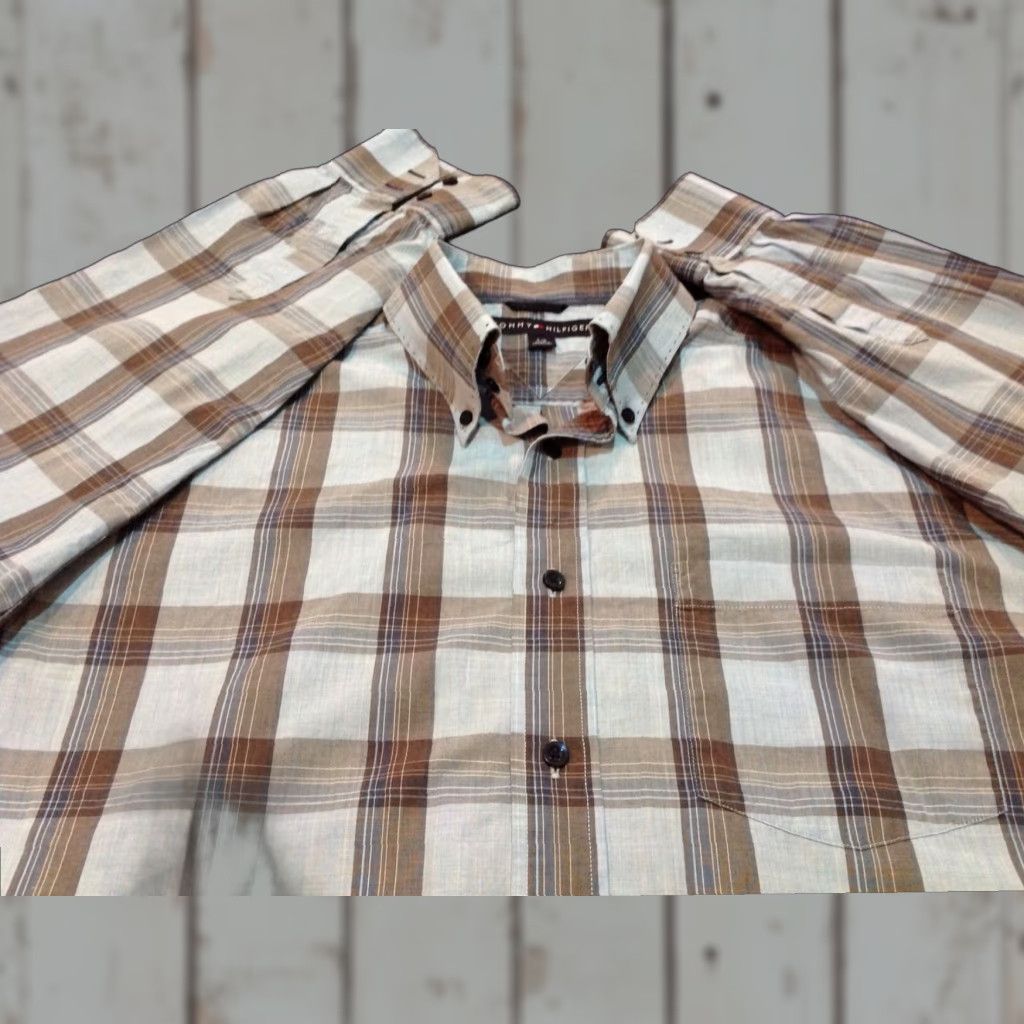 Tommy Hilfiger Tommy Hilfiger Plaid Button-Up Shirt Brown Blue Mens Large Size US L / EU 52-54 / 3 - 1 Thumbnail