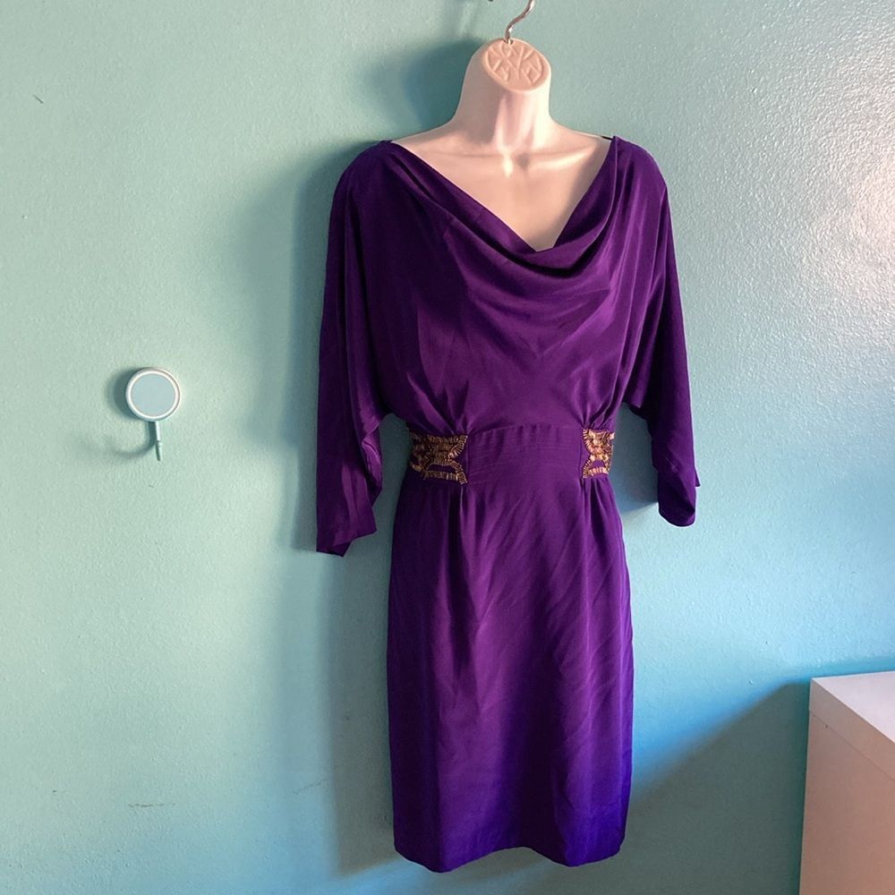 Trina Turk Trina Turk Womans Purple Silk Drape Neck Dress Size 12 Beade Size XL / US 12-14 / IT 48-50 - 11 Thumbnail
