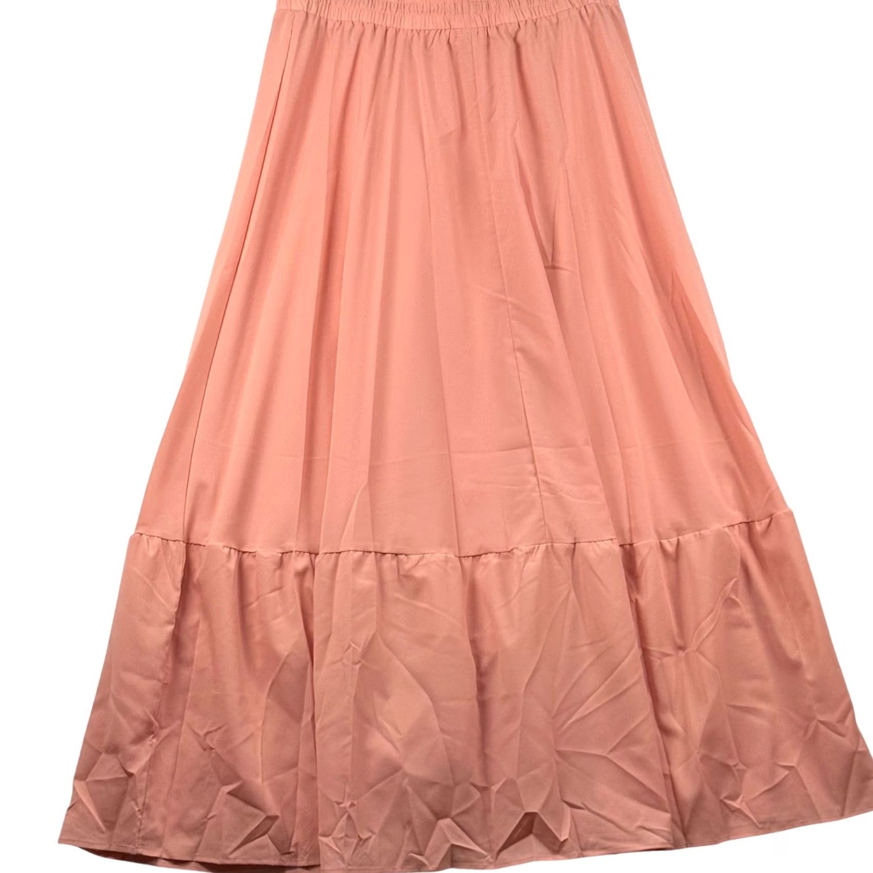 Vintage VINTAGE? No. Dreamy Pastel Peach Boho Tiered Maxi Skirt Elastic Waist High Waisted XL Cottage Size 40" / US 18 - 4 Thumbnail
