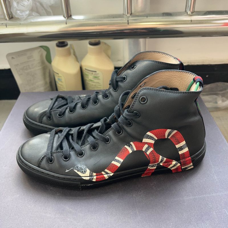 Gucci Gucci Black Leather Snake High-Top Sneakers 0079 Size US 6.5 / EU 39-40 - 1 Thumbnail