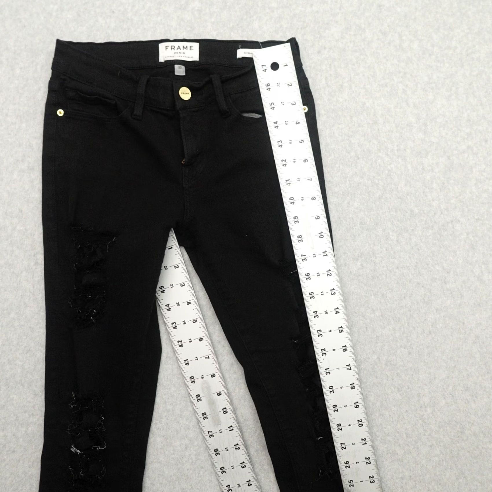 Frame VINTAGE FRAME Le Skinny de Jeanne Jeans Womens 25 (25X29) Black Distressed Stretch Skinny Size 42" / US 20 - 5 Thumbnail