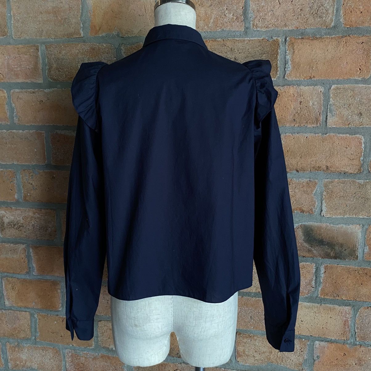 Opening Ceremony OPENING CEREMONY Navy Ruffle Shoulder Button-Up Blouse Size S / US 4 / IT 40 - 2 Thumbnail