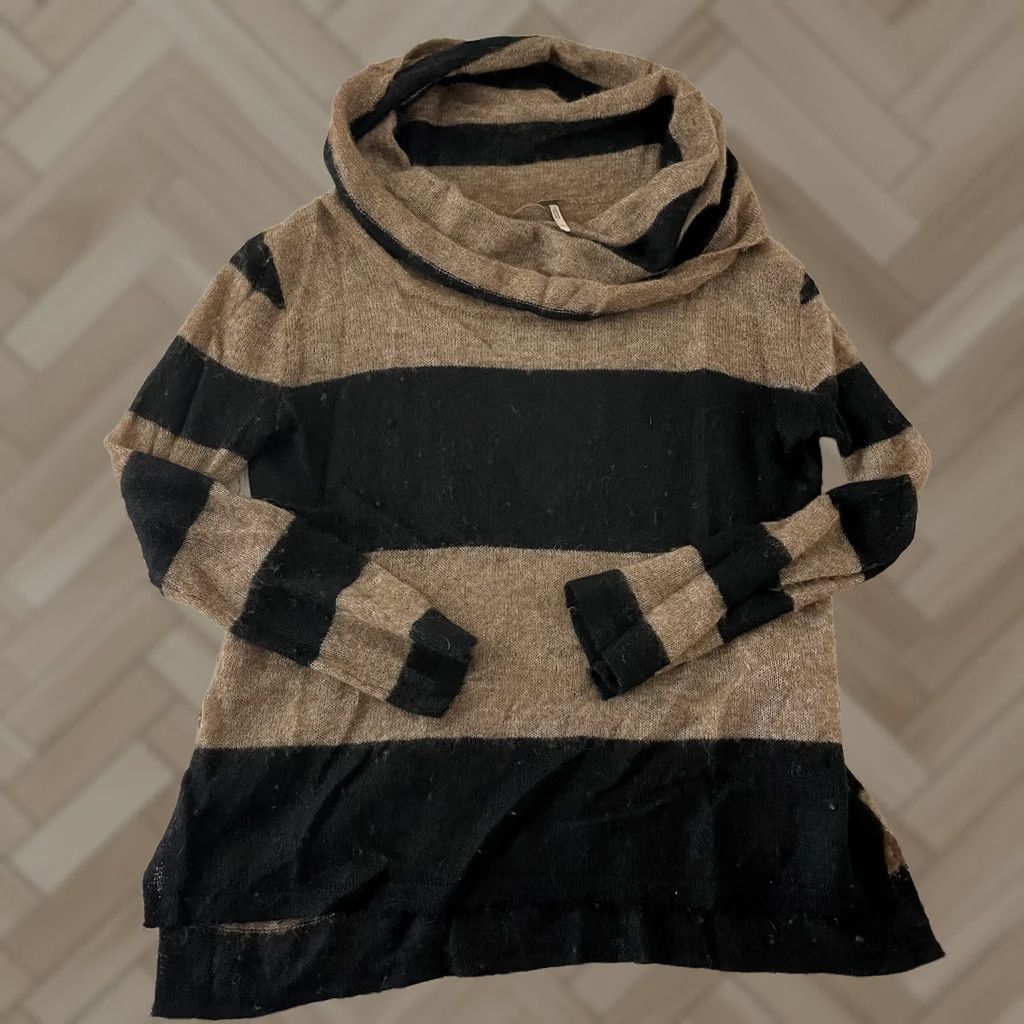 Free People Free People Striped Pullover Alpaca Turtleneck Sweater Womens S Brown Black Size S / US 4 / IT 40 - 1 Thumbnail