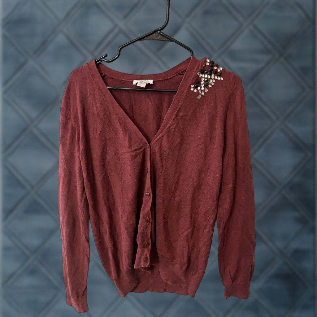 Loft VINTAGE LOFT Women's Cardigan Sweater L Long Sleeve Maroon Casual Fall Spring Winter Size L / US 10 / IT 46 - 1 Thumbnail