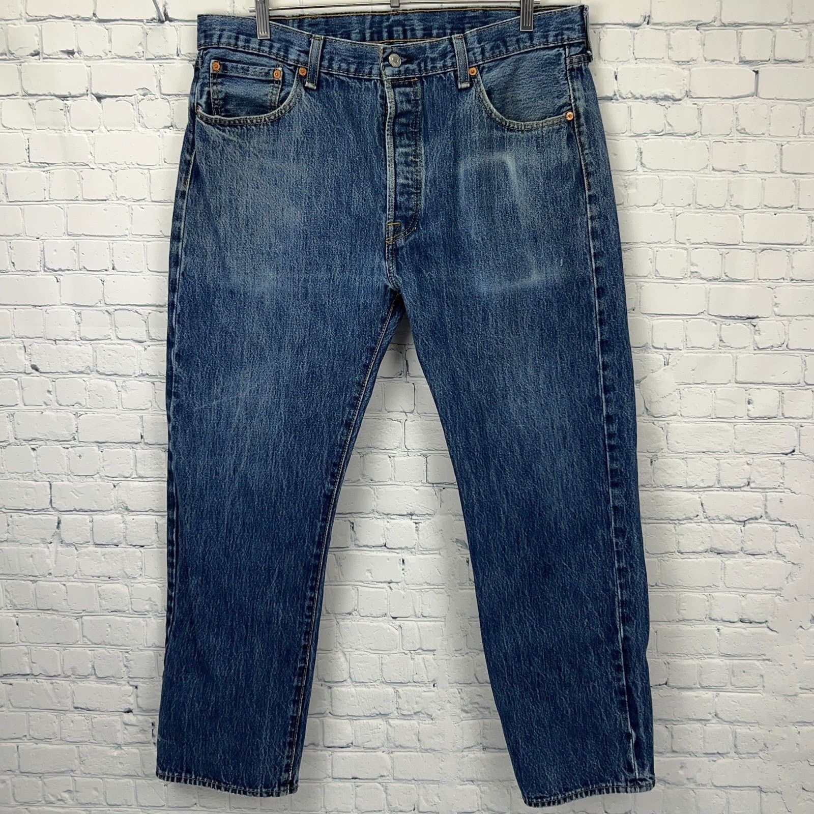 Levi's Levis 501 Button Fly Jeans Straight Fit 5 Pockets Blue 38x29 Size US 38 / EU 54 - 2 Thumbnail