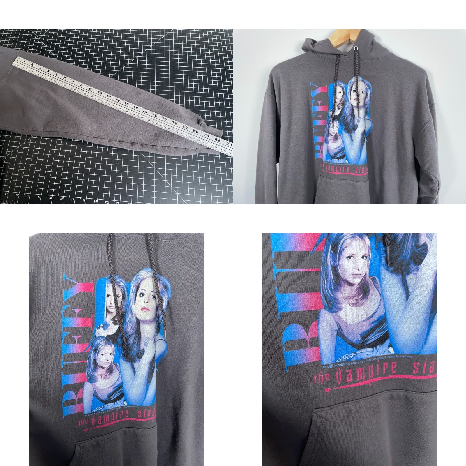 Hanes VINTAGE Buffy The Vampire Slayer Hoodie Men Adult Large Gray Hanes Tag Pullover 90s Retro Graphic Print Pockets Size US L / EU 52-54 / 3 - 8 Thumbnail
