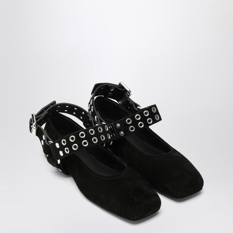 Alaia Black Suede Flat Ballerina Biker