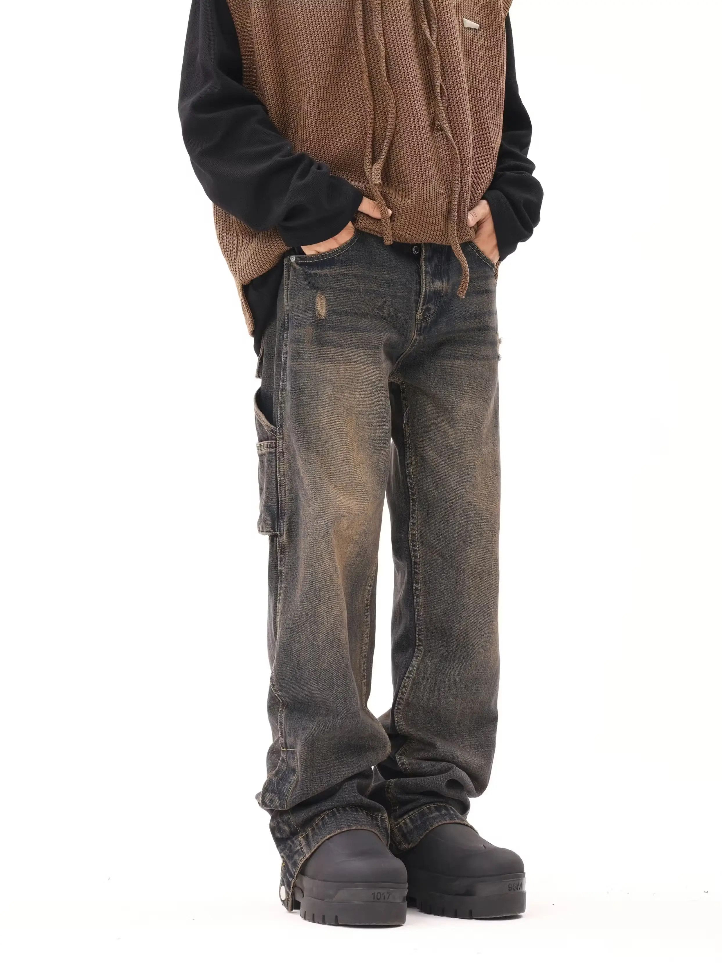 image of Vintage Distressed Carpenter Hiphop Baggy Jeans in Blue Fade, Men's (Size 32)