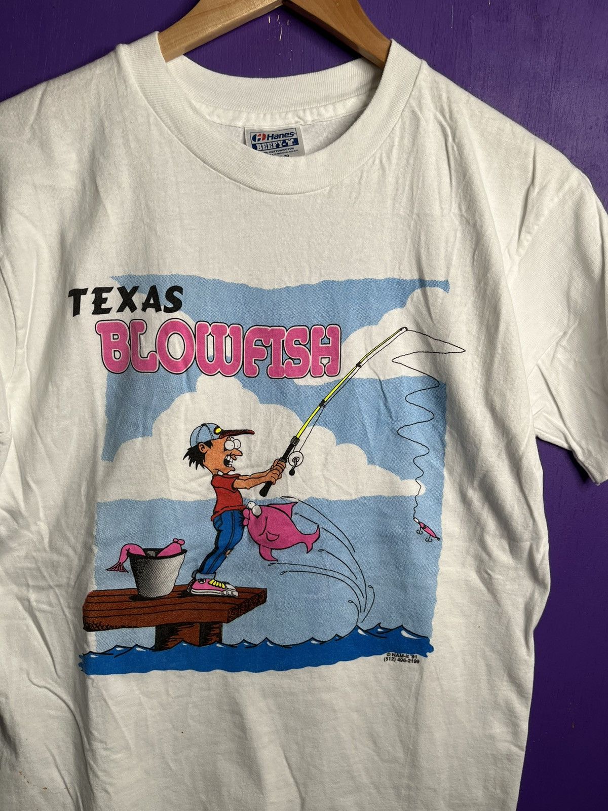 Vintage Vintage 1991 Texas blowfish funny fishing t-shirt Size US M / EU 48-50 / 2 - 3 Thumbnail