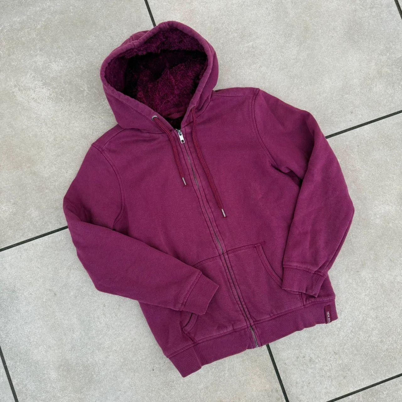 Vintage Hoodie Zip Up Burgandy Linned Sherpa Fur Sweatshirt Size US M / EU 48-50 / 2 - 2 Thumbnail