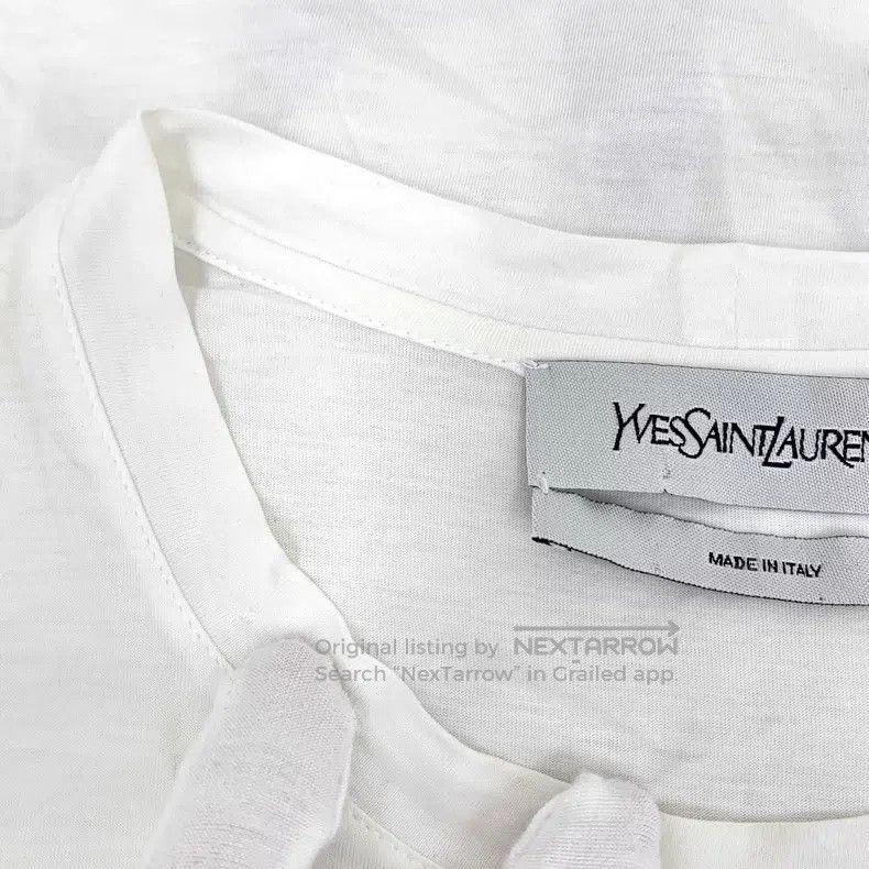 Saint Laurent Paris Saint Laurent Paris White Logo Printed Cotton Crew Neck Sh Size US XS / EU 42 / 0 - 8 Thumbnail