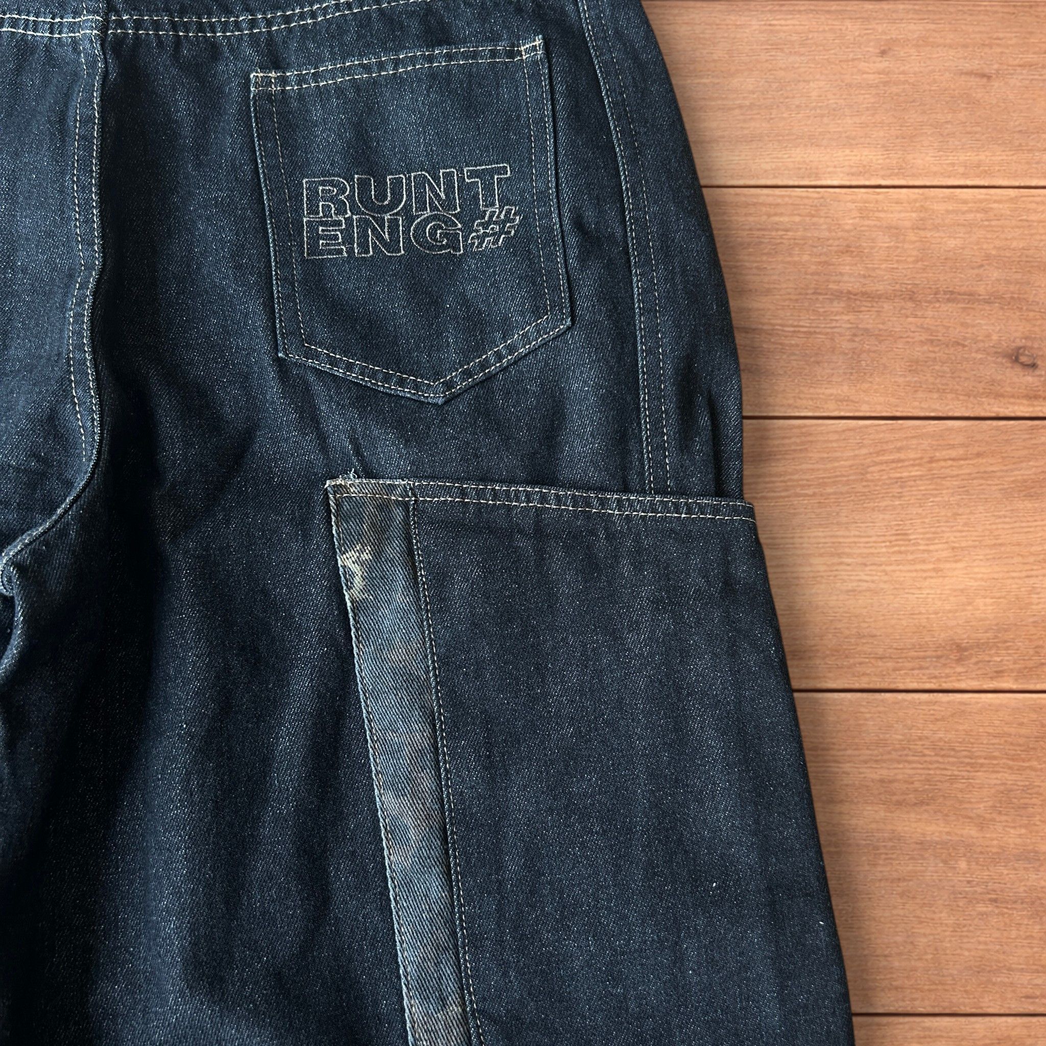 Japanese Brand Baggy wide leg jeans with leopard print in dark blue. Size US 34 / EU 50 - 5 Thumbnail