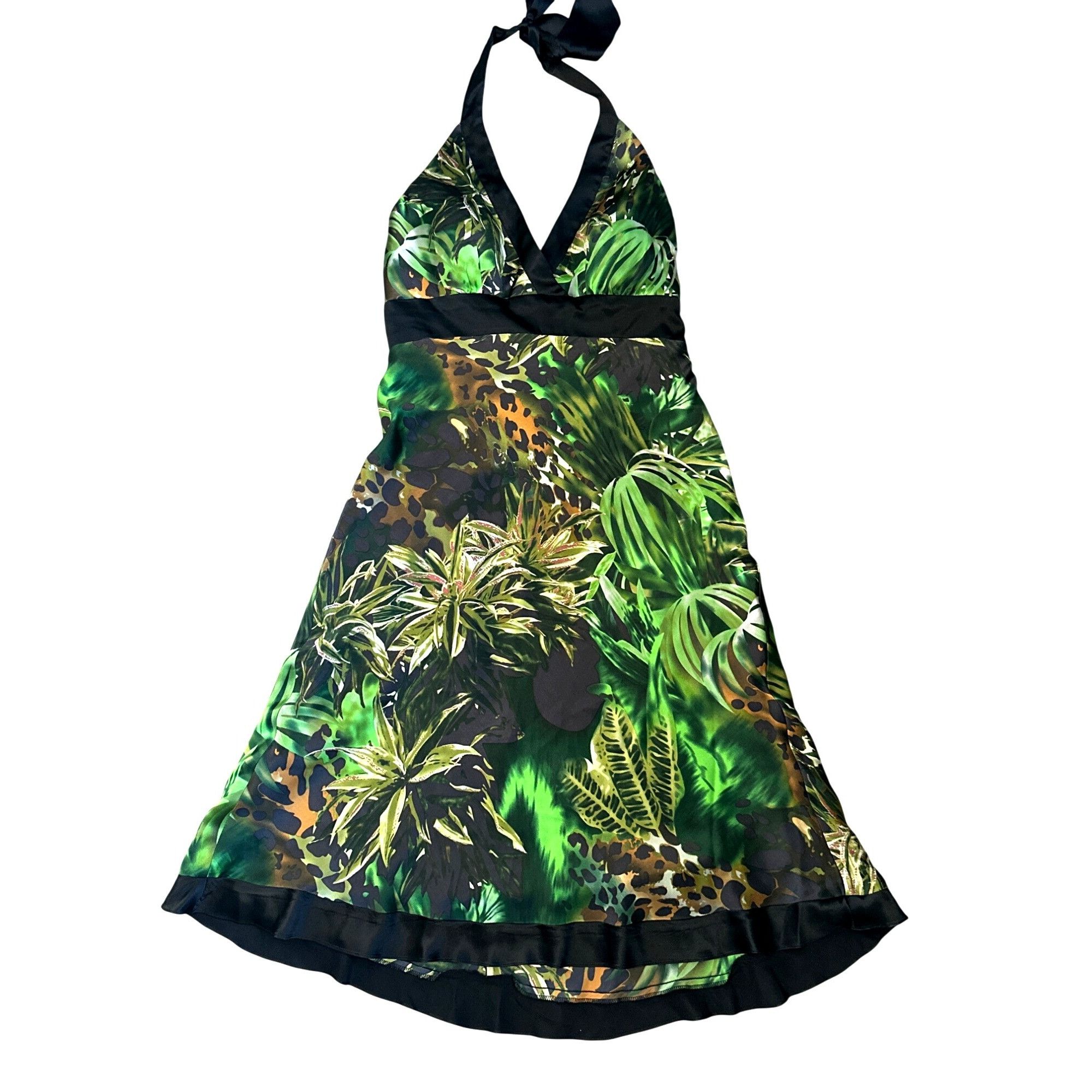 Other Cache Size Medium Green Jungle Print Silk Halter Dress Tropi Size M / US 6-8 / IT 42-44 - 13 Thumbnail