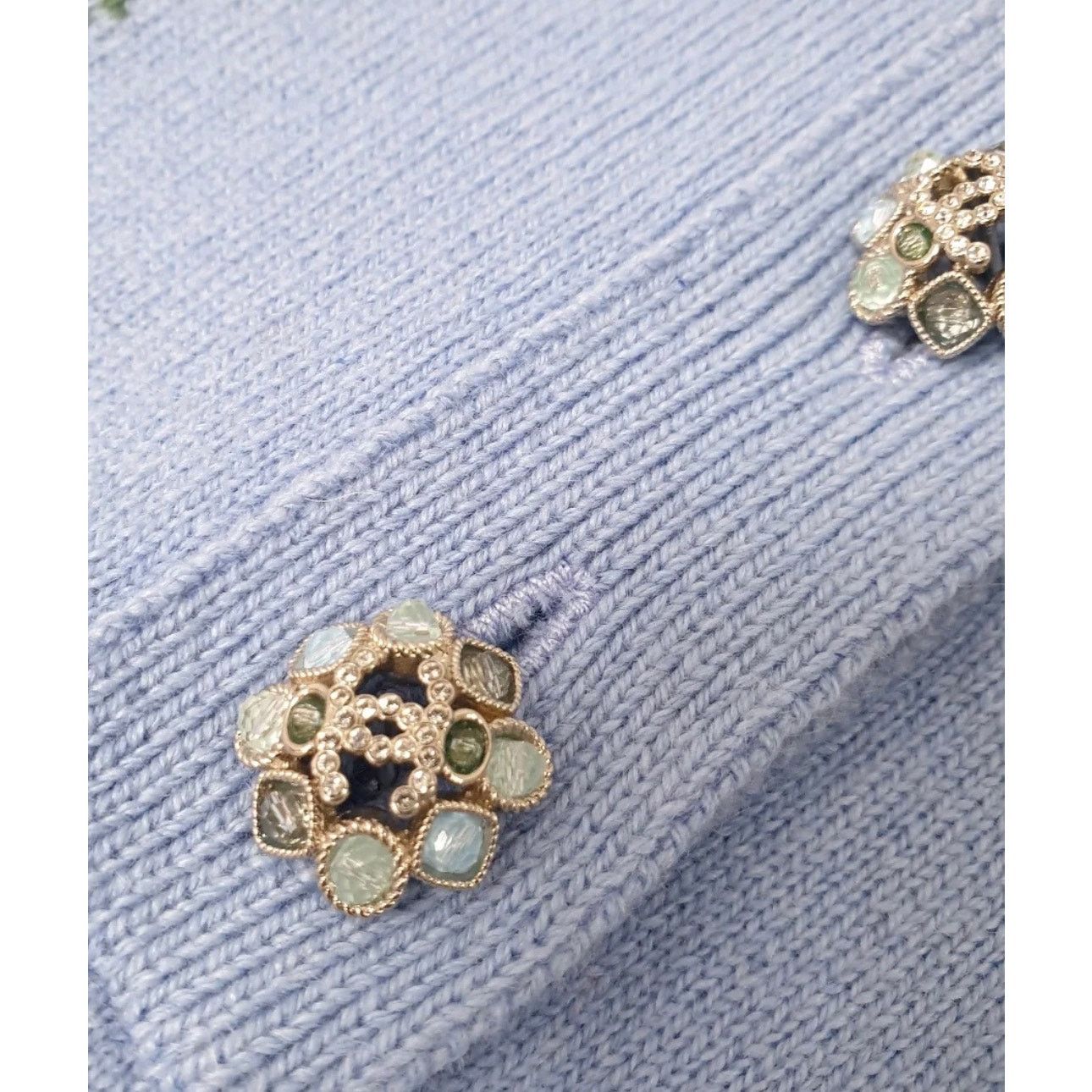 Chanel CHANEL Light Blue Floral Cashmere Knit Polo Top Sz. 38 Size S / US 4 / IT 40 - 5 Thumbnail