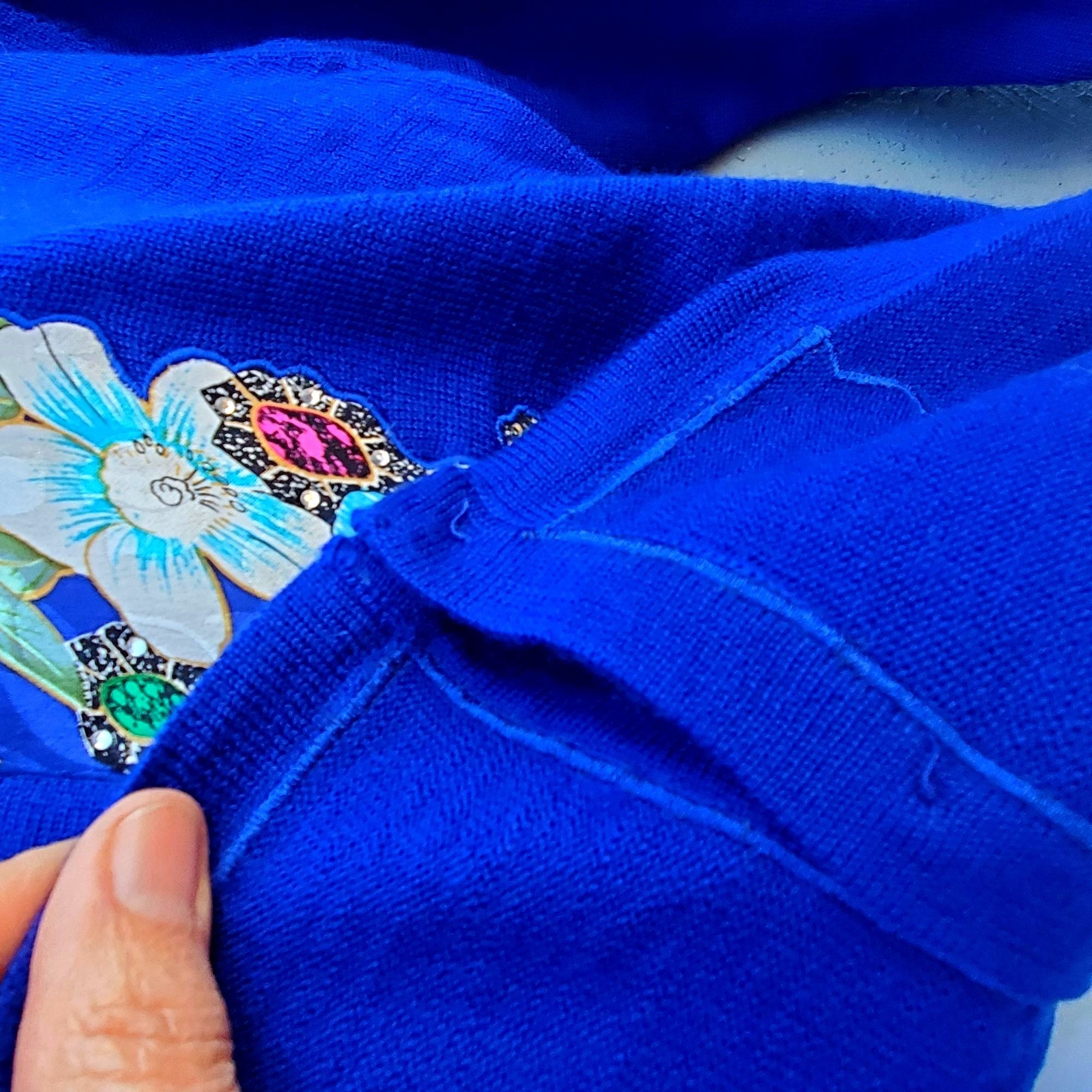 Vintage Diane Freis 80s Blue Purple Cardigan with Rhinestones L XL Size XL / US 12-14 / IT 48-50 - 15 Thumbnail