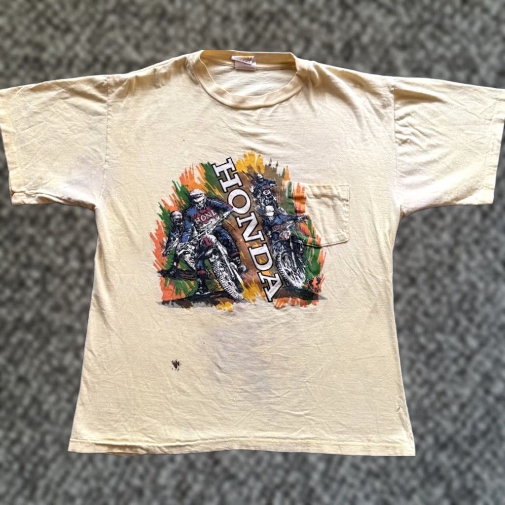 Hang Ten VINTAGE Honda Hang Ten Tee Pocket Sz L Moto X Racing Motocross 70s USA 1970s Size US L / EU 52-54 / 3 - 1 Thumbnail