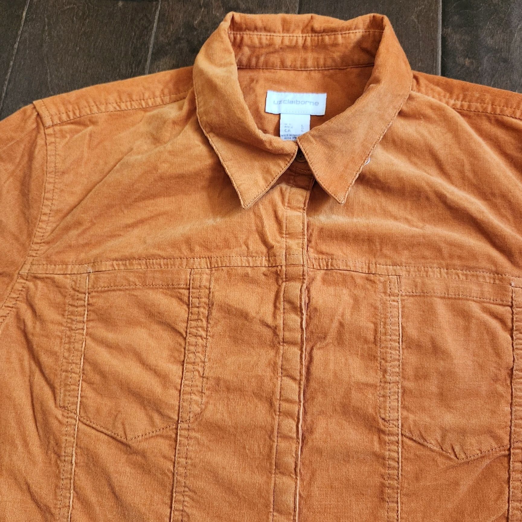 Liz Claiborne Liz Claiborne Shirt Juniors Orange Long Sleeve Button-Up L NWT Size L / US 10 / IT 46 - 7 Thumbnail