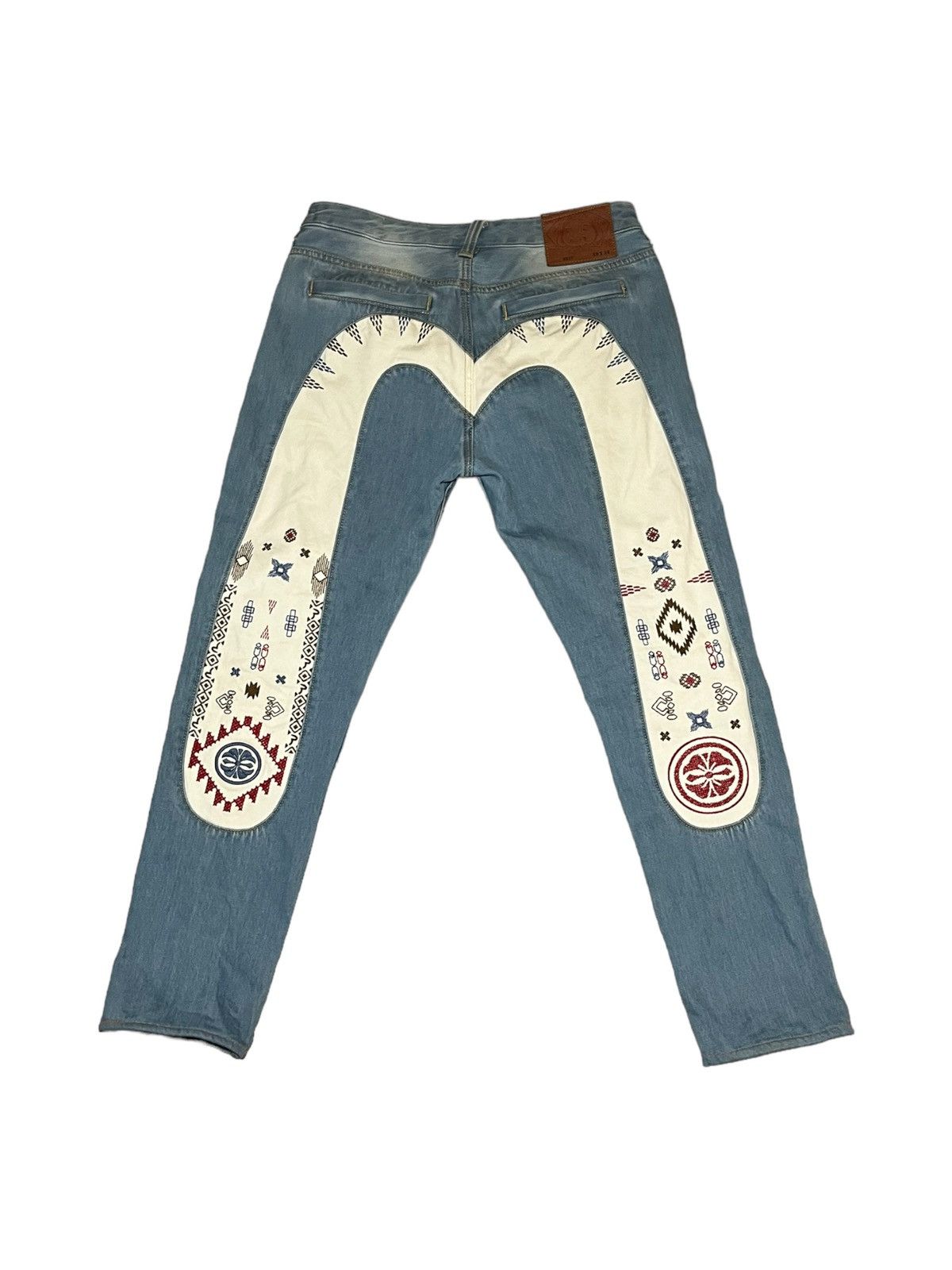 image of Evisu Nomadic Embroidered Pattern Jeans in Blue, Men's (Size 30)